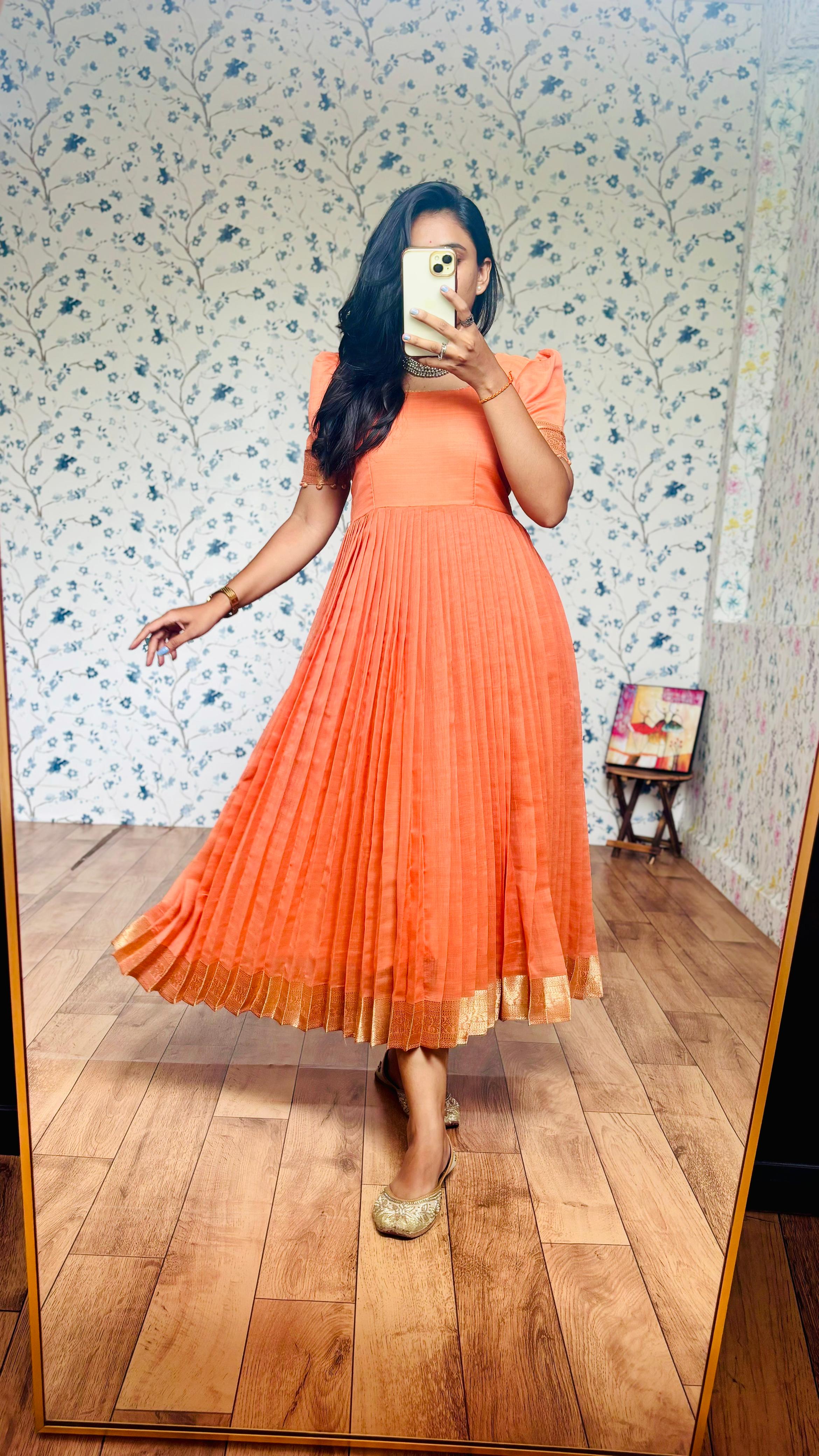 handloom cotton Anarkali inspired gown with duppata