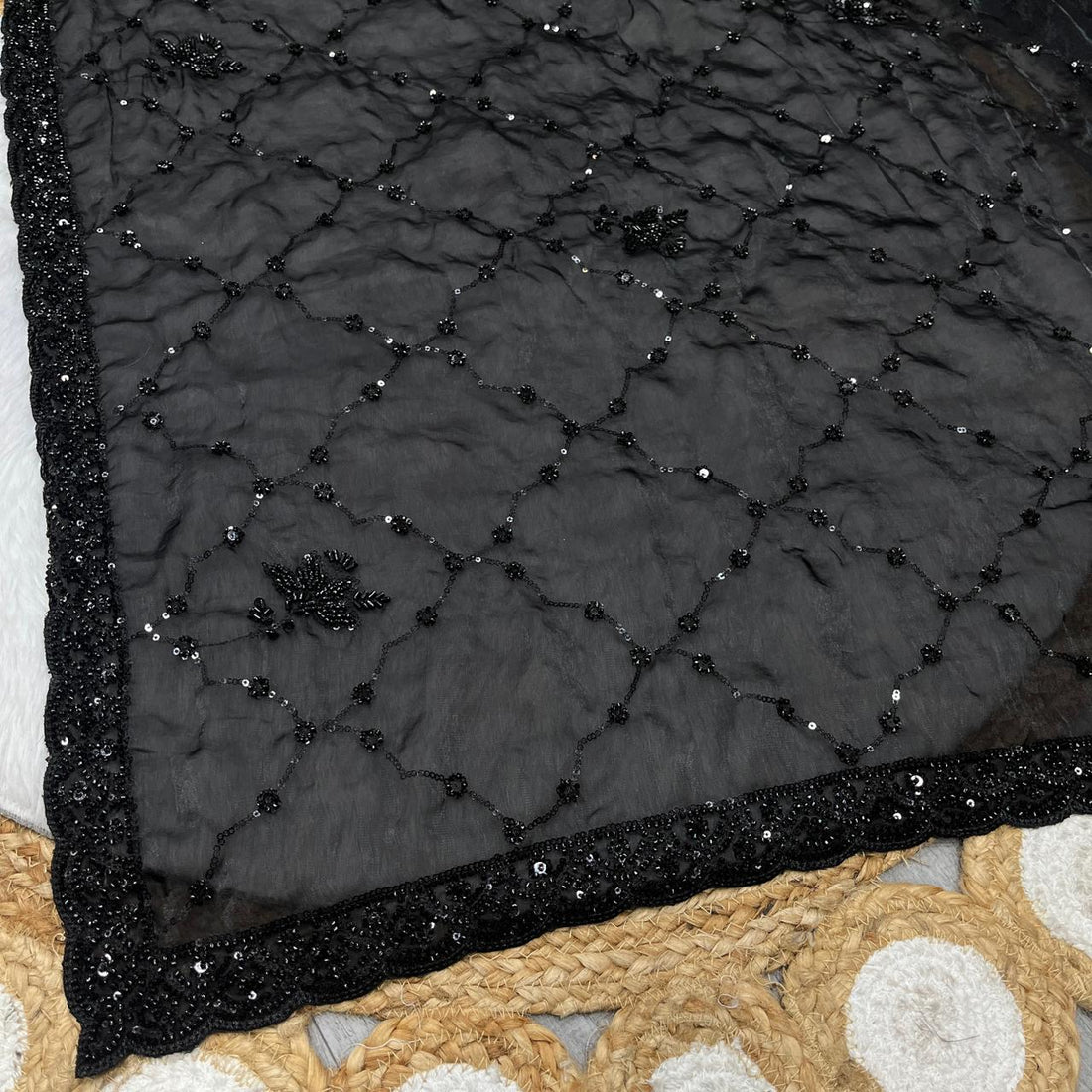 Space silk black Designer saree