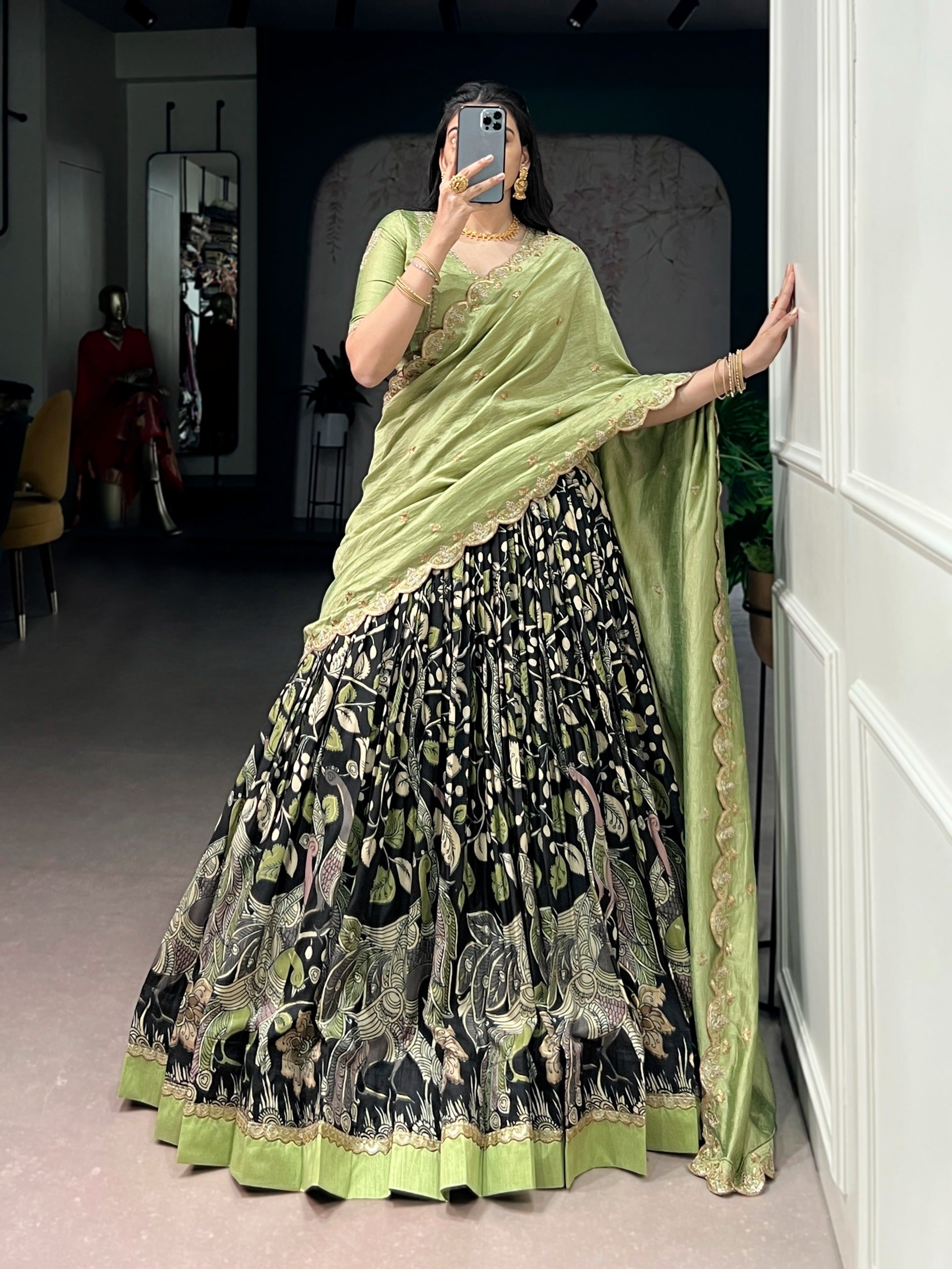 Tussar silk kalamkari inspired lehenga set