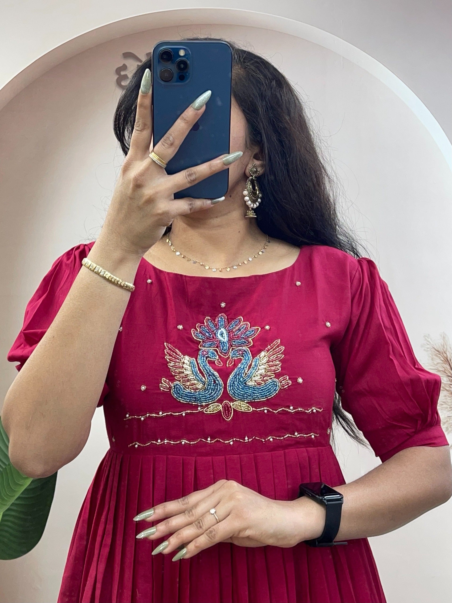 Mull cotton maggam work kurthi