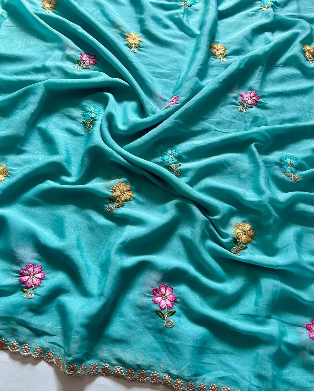 Star Georgette with embroidery sequence work saree