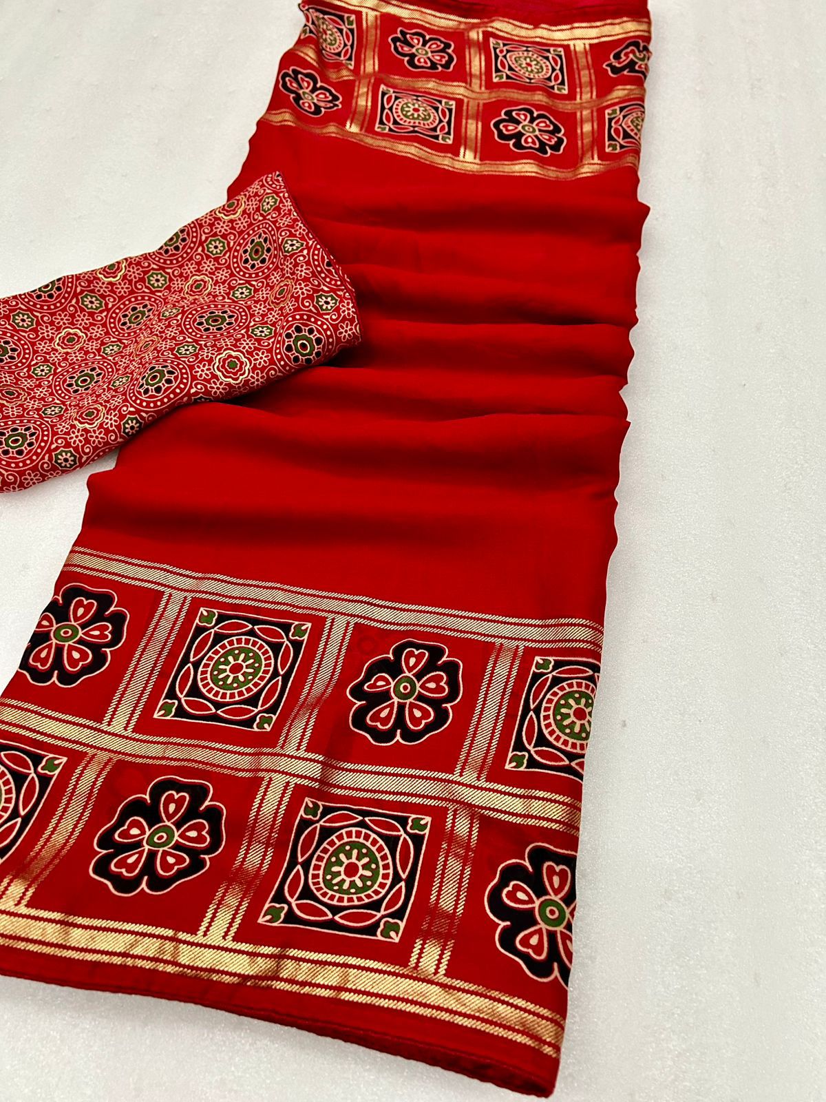 Special Red colour batik bandhej saree