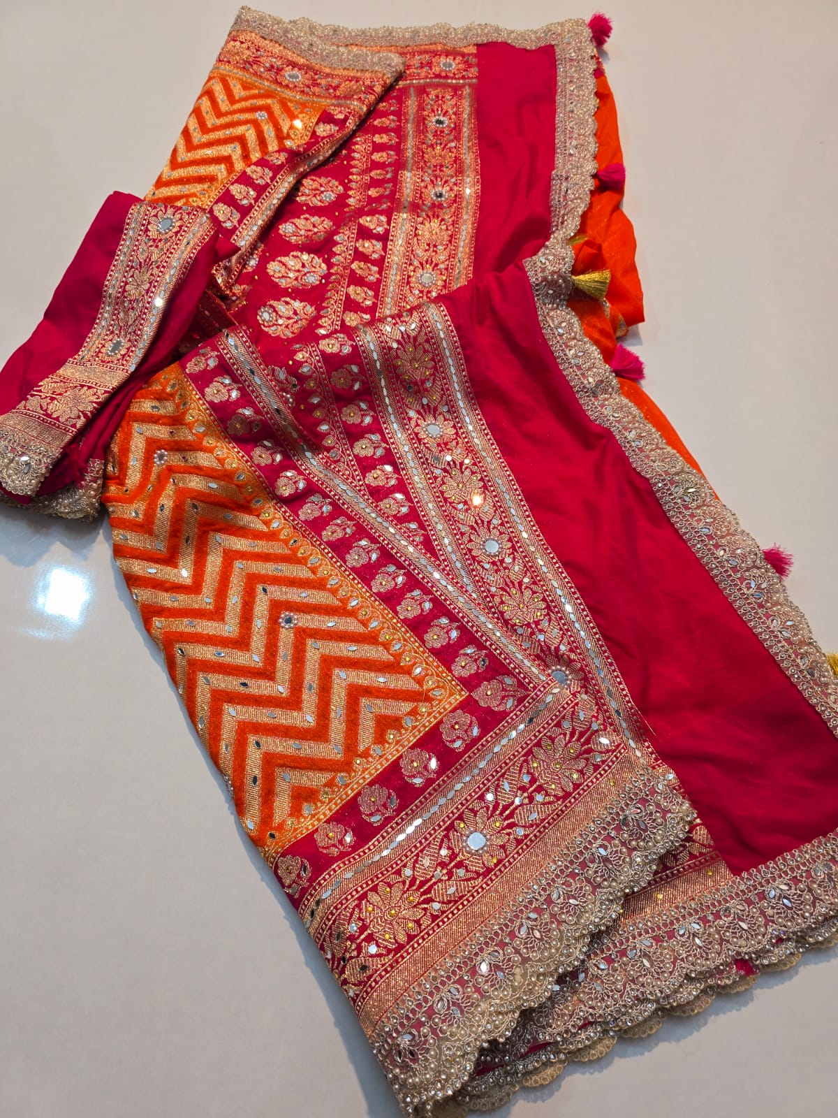 Benaresi khaddi georgette silk pearl lace work saree ✨