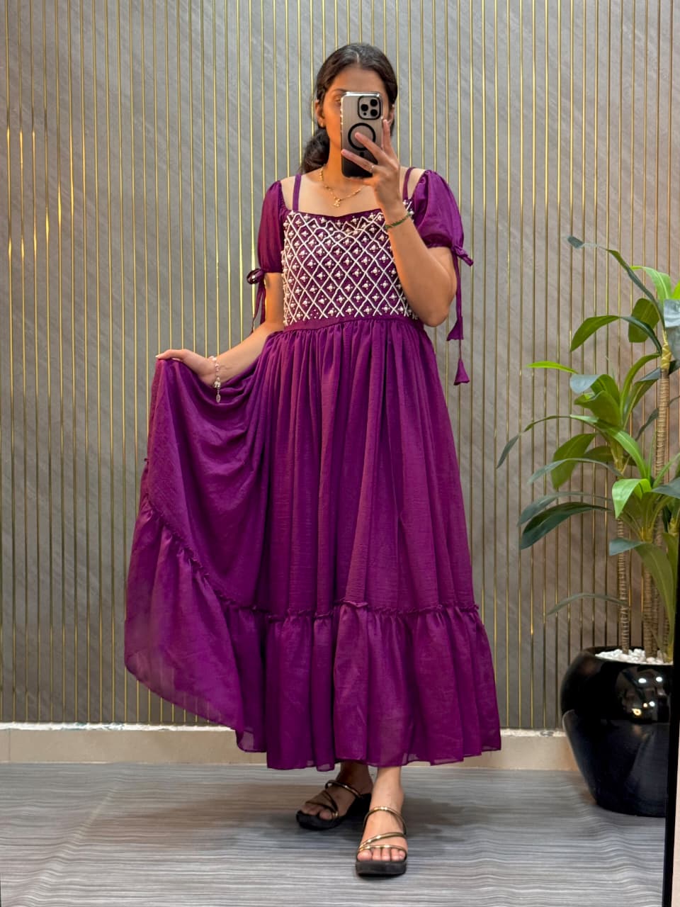 Designer pearl hand work Midi dress 👗