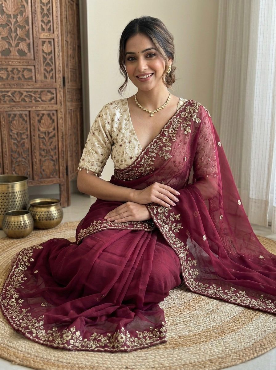 Moni silk designer saree with stitched blouse