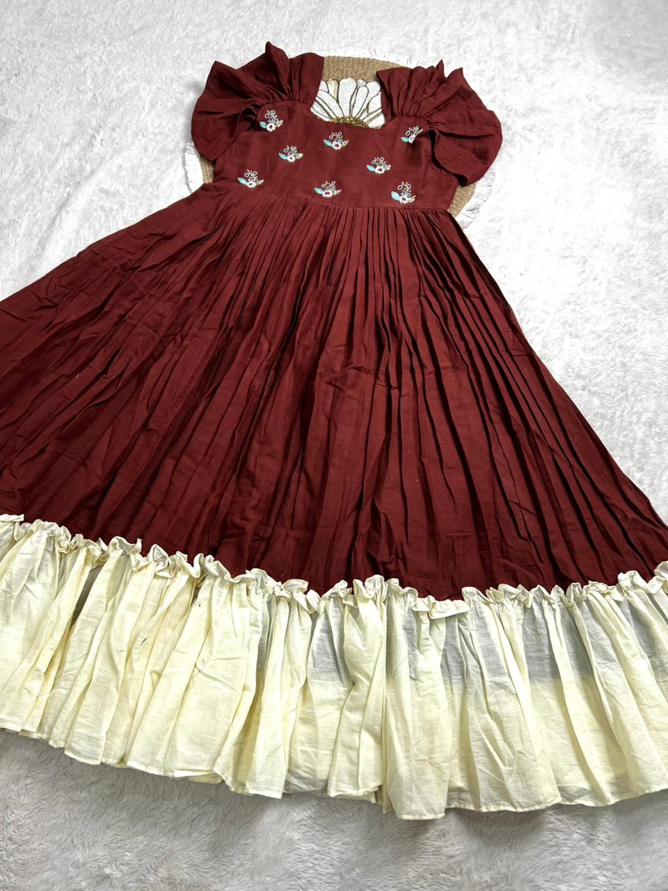 Mull cotton maggam work gown
