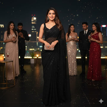 grand party wear beeds work black saree