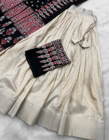 crep Ajrak Silk lehengas