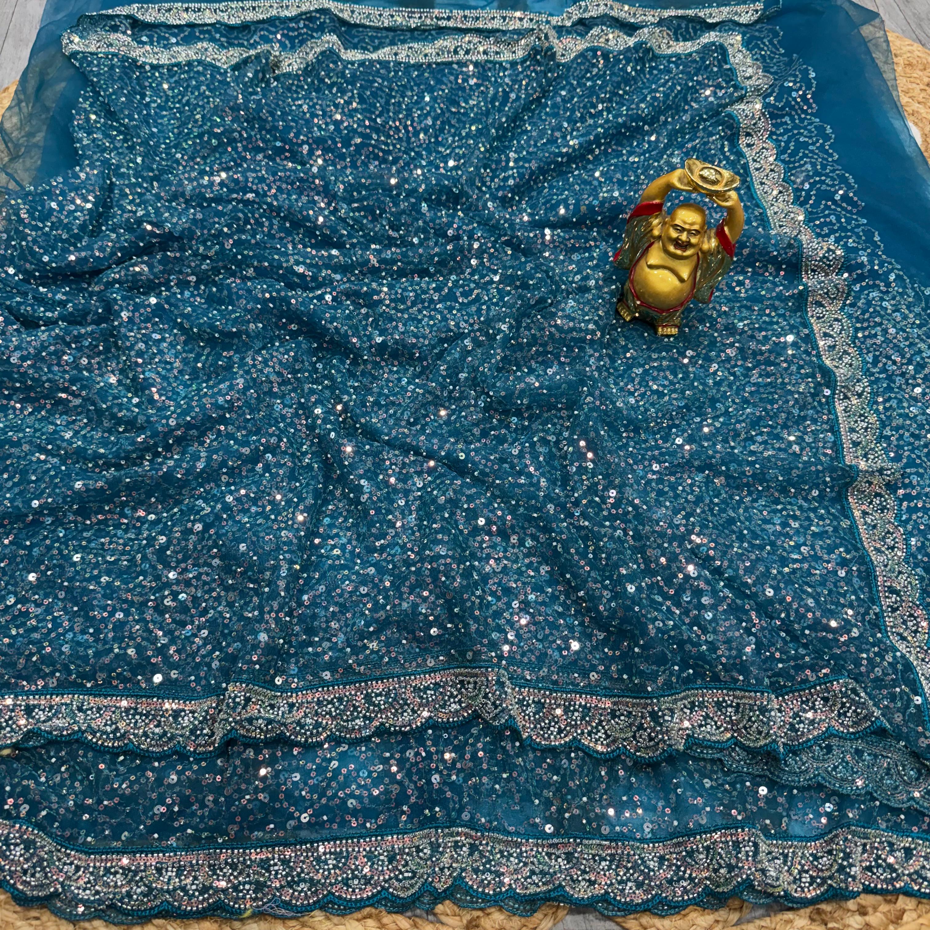 Soft net sequence and beeds embroidery saree