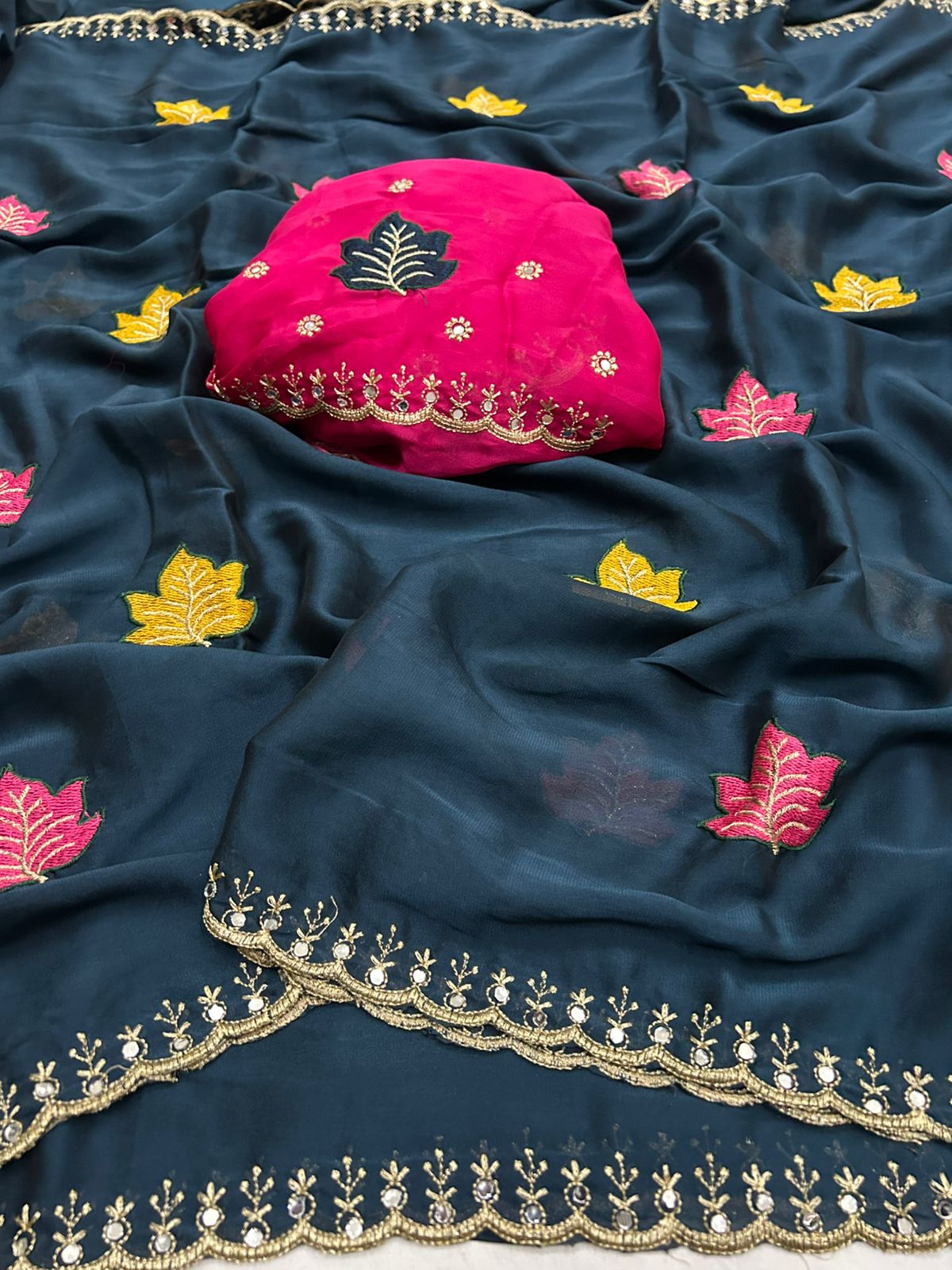 Soft Rangoli silk real mirror work saree