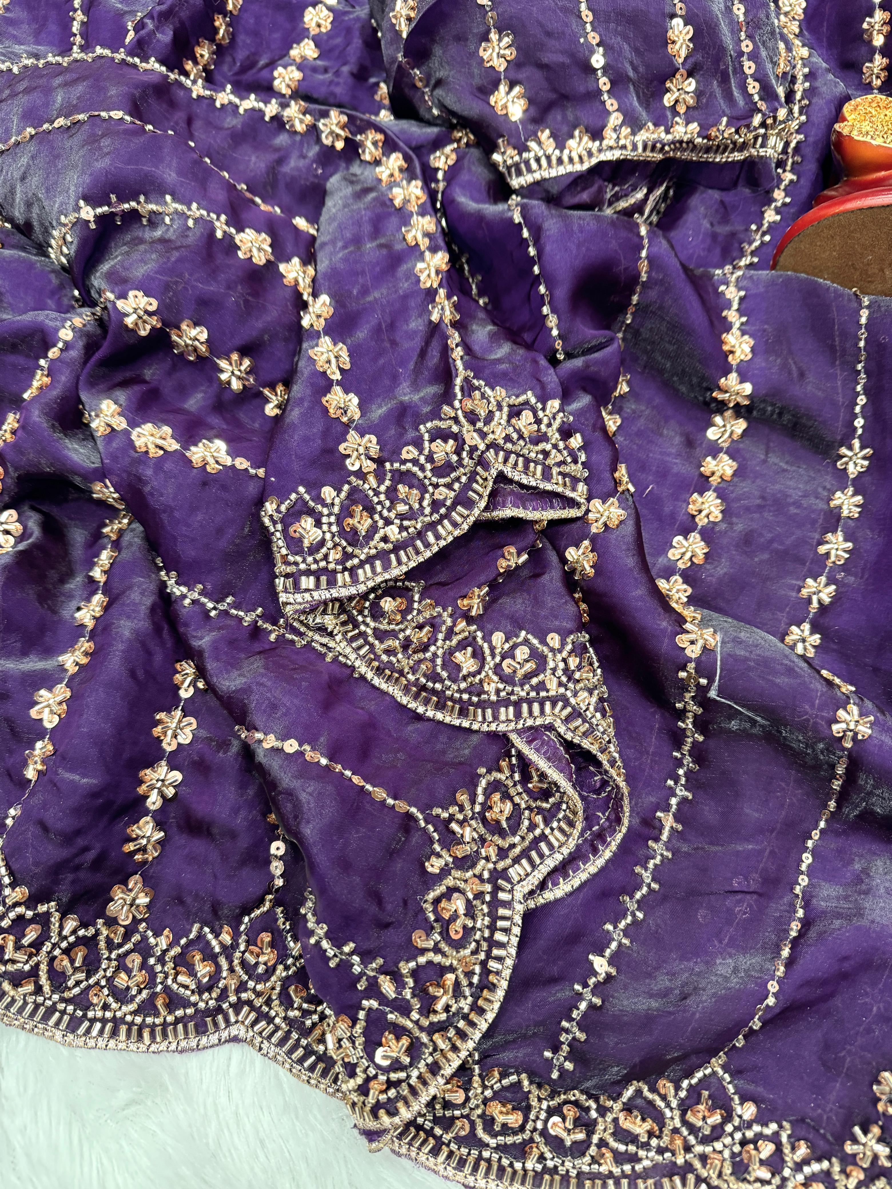 Viral gold Beads work saree
