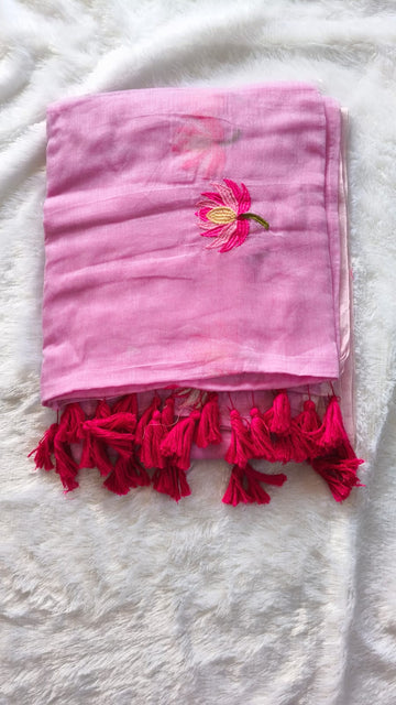 Pure Mul Cotton Lotus Design saree