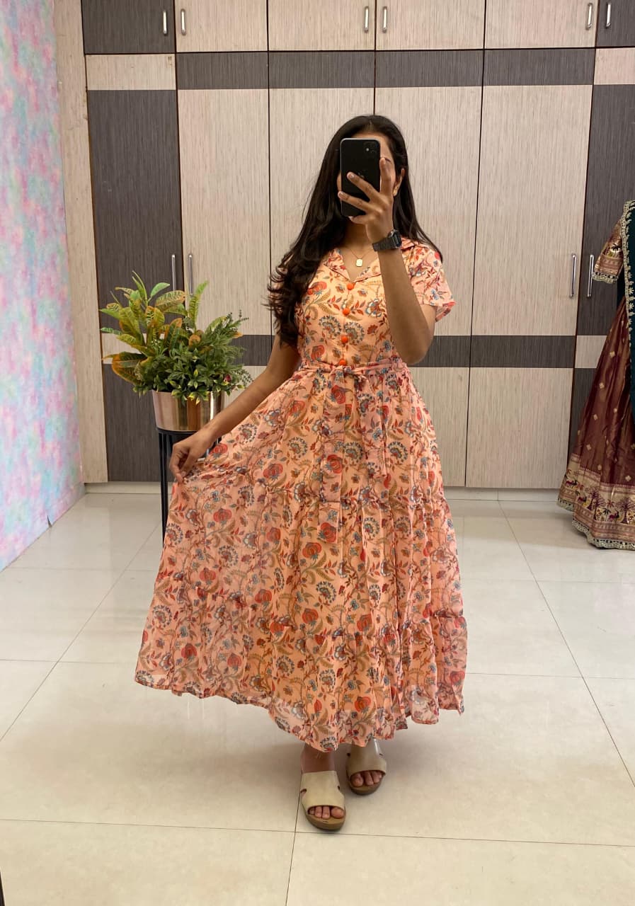 Shiffon floral 🌺 printed frock