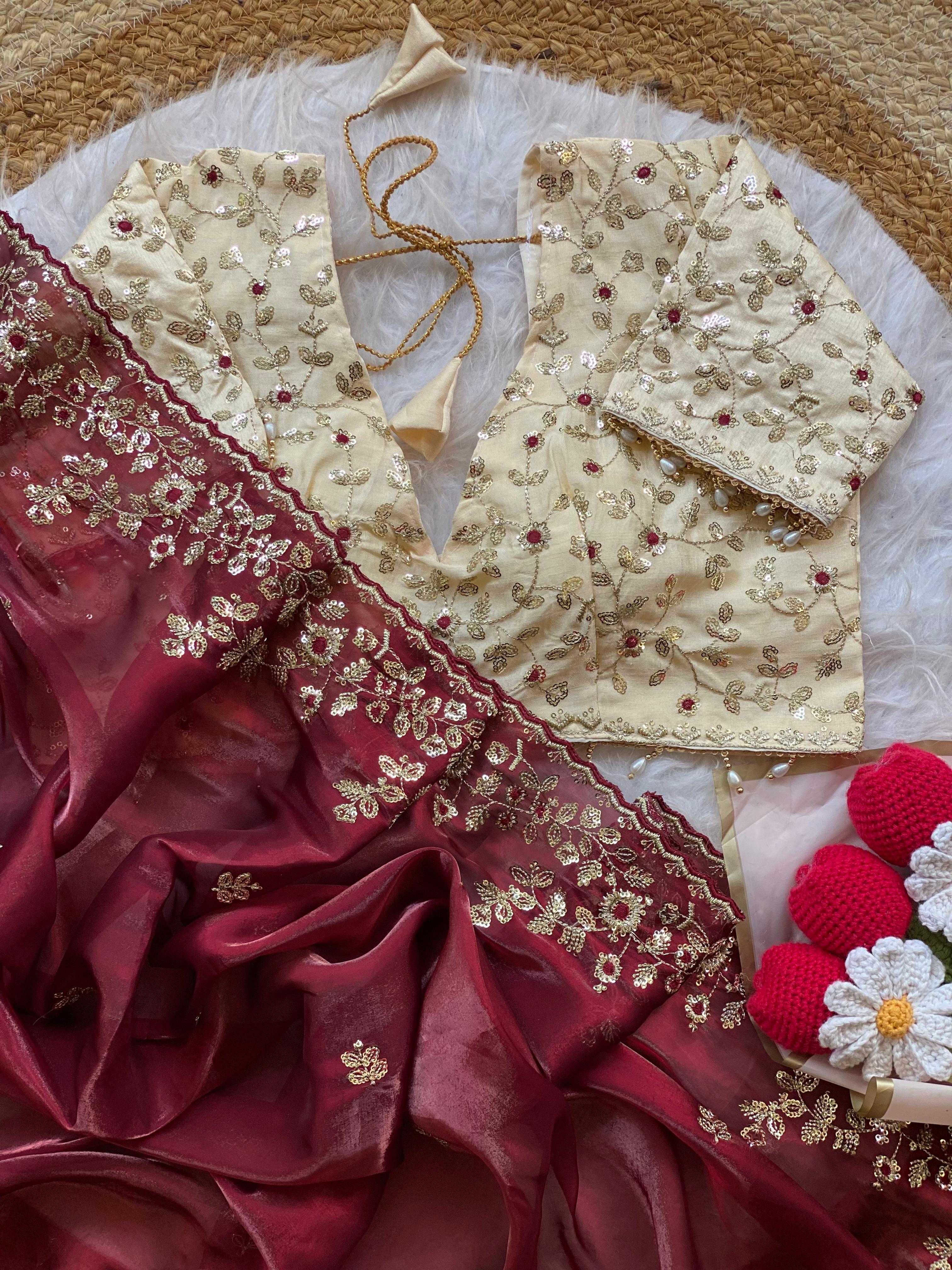 Moni silk designer saree with stitched blouse