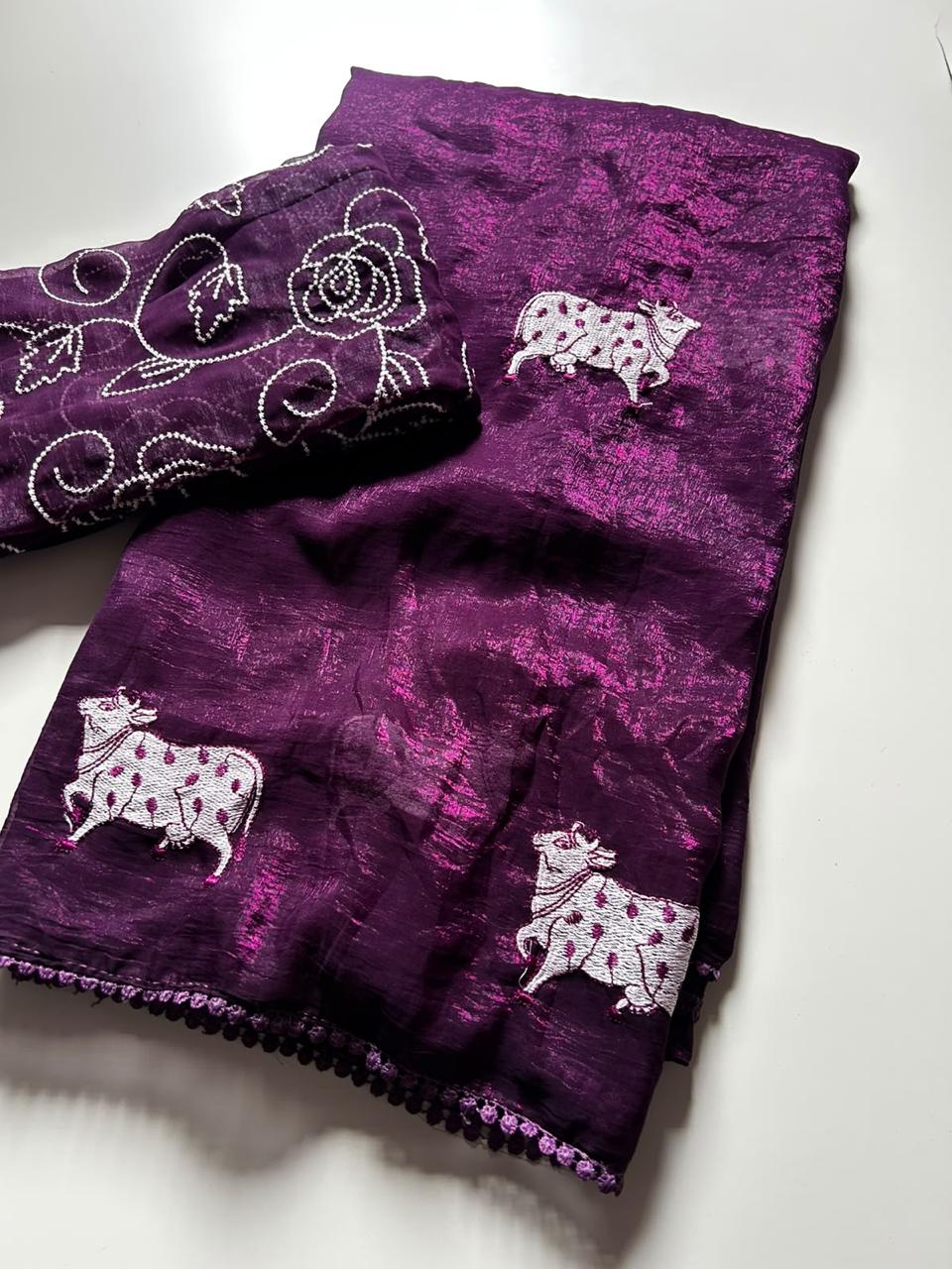 Crush embroidery work saree ✨