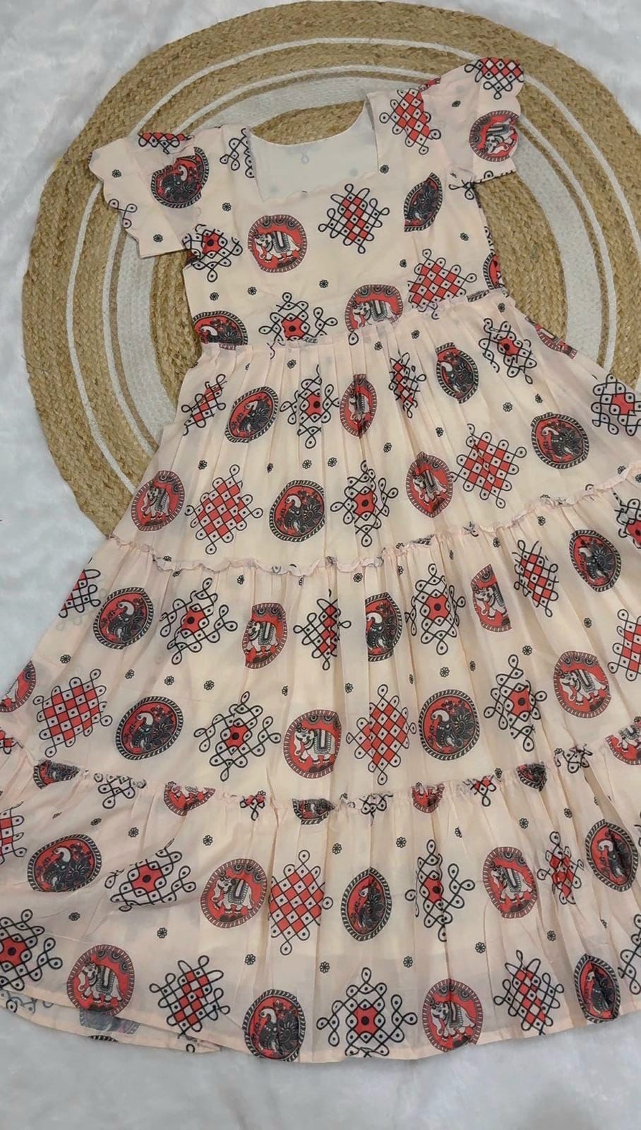 Muggu print stylish Midi frock👗