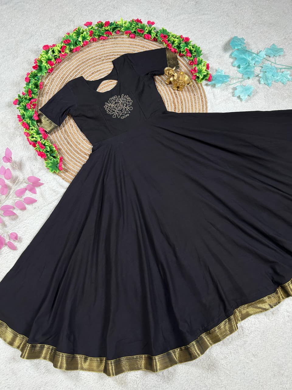 Mull cotton muggu design gown with duppata