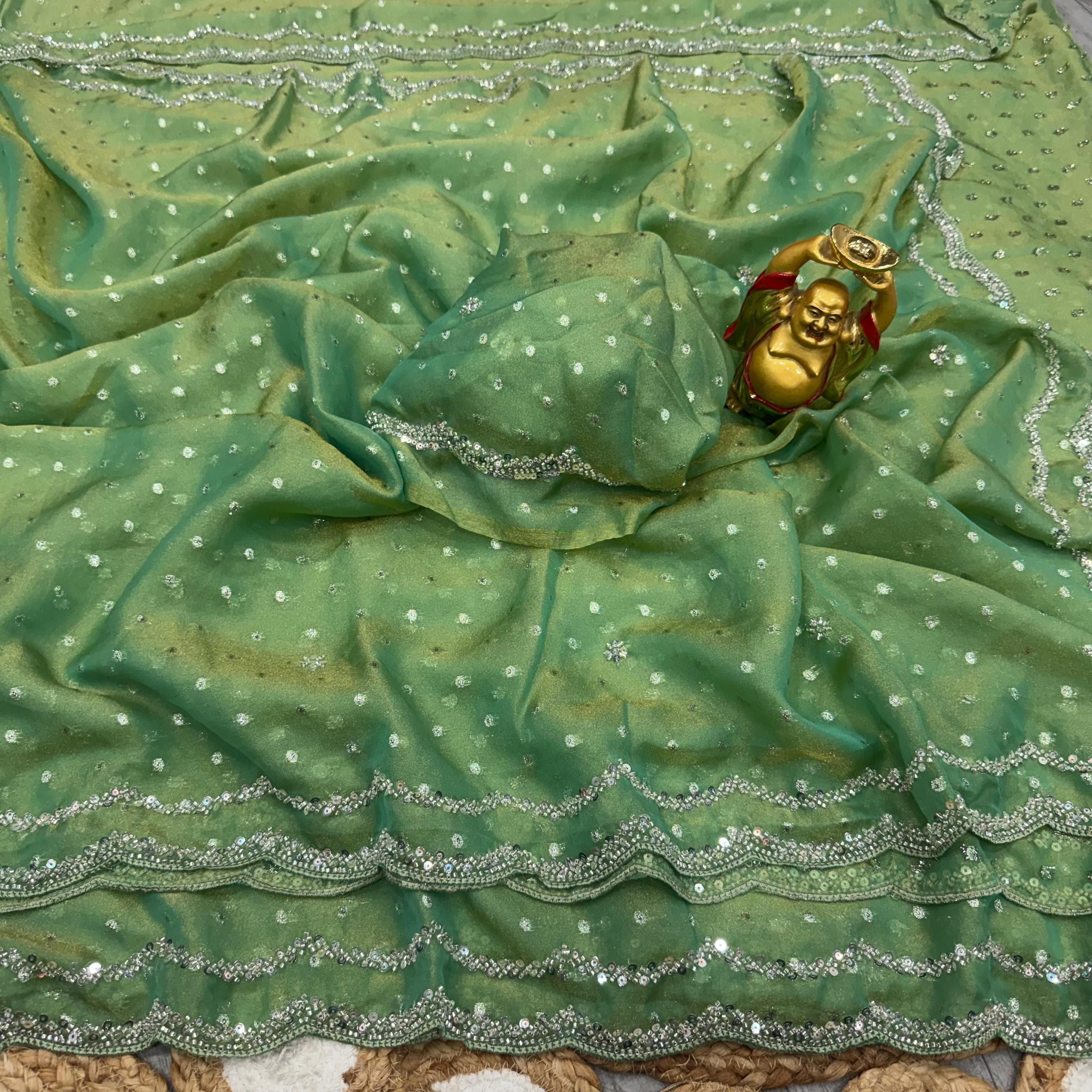 Butti silk party wear beeds work saree ✨