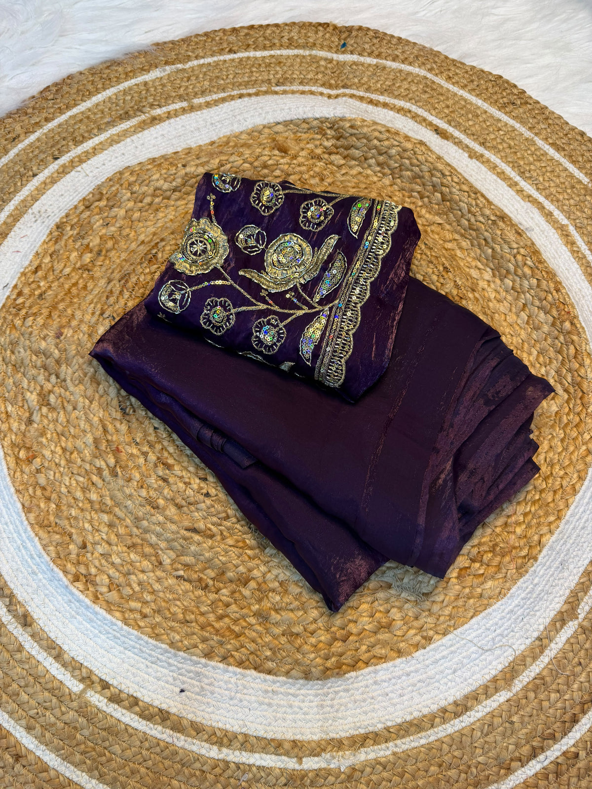 Space silk plain saree with embroidery blouse