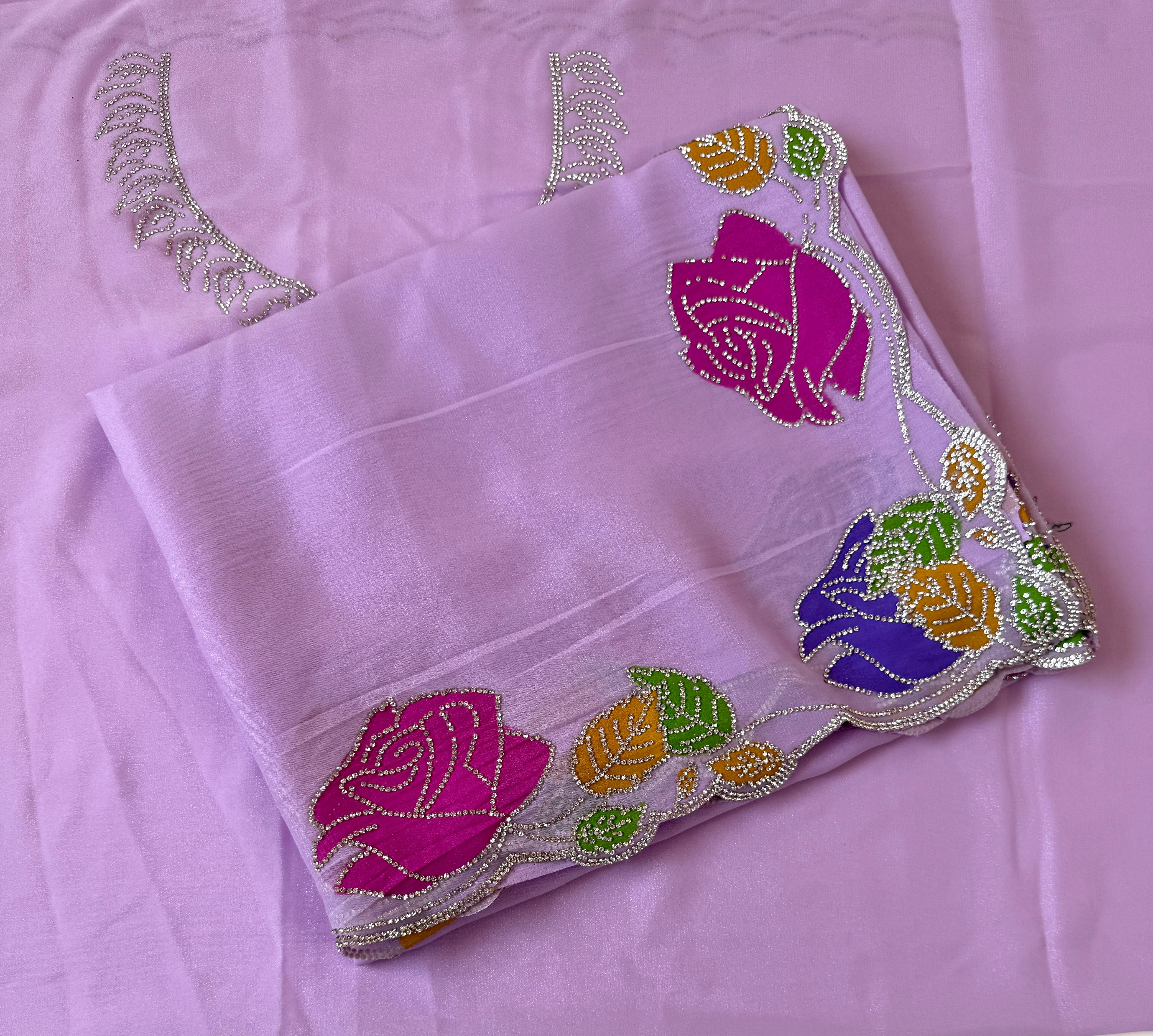 Star georgette hand painted Rose  jarkhana work saree