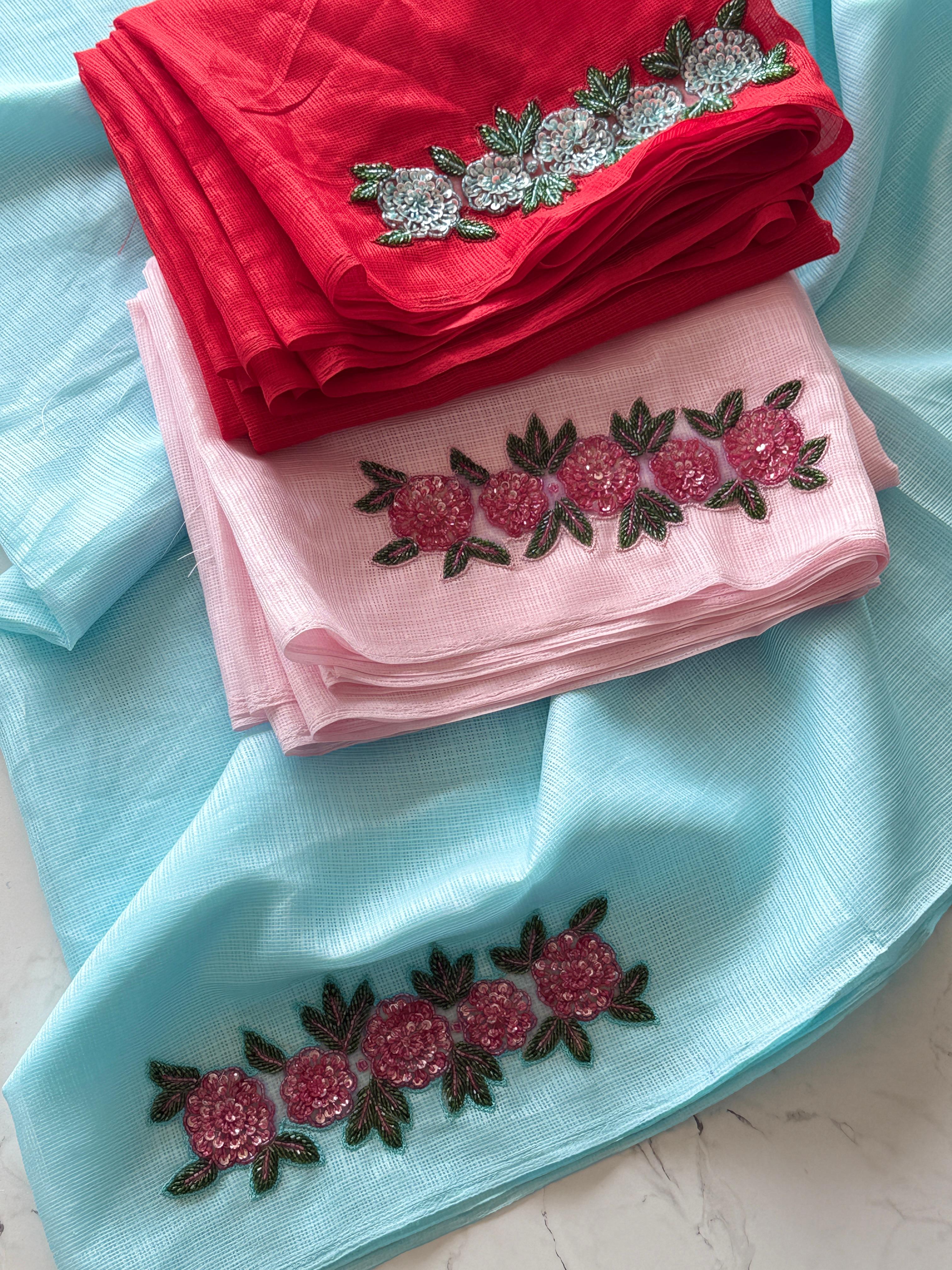 Premium kota Doria saree with hand cut Dana work