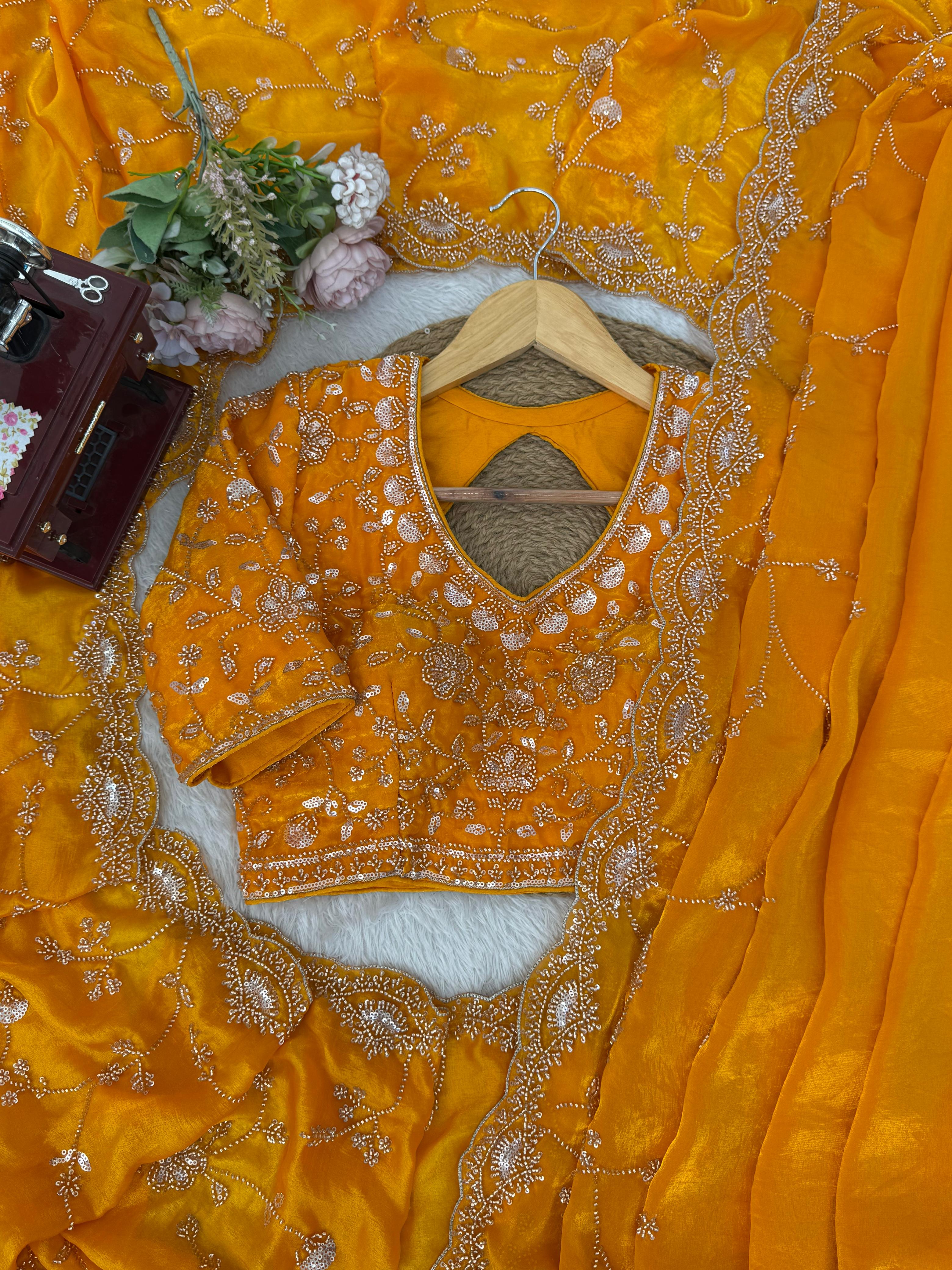 Yellow heavy designer saree