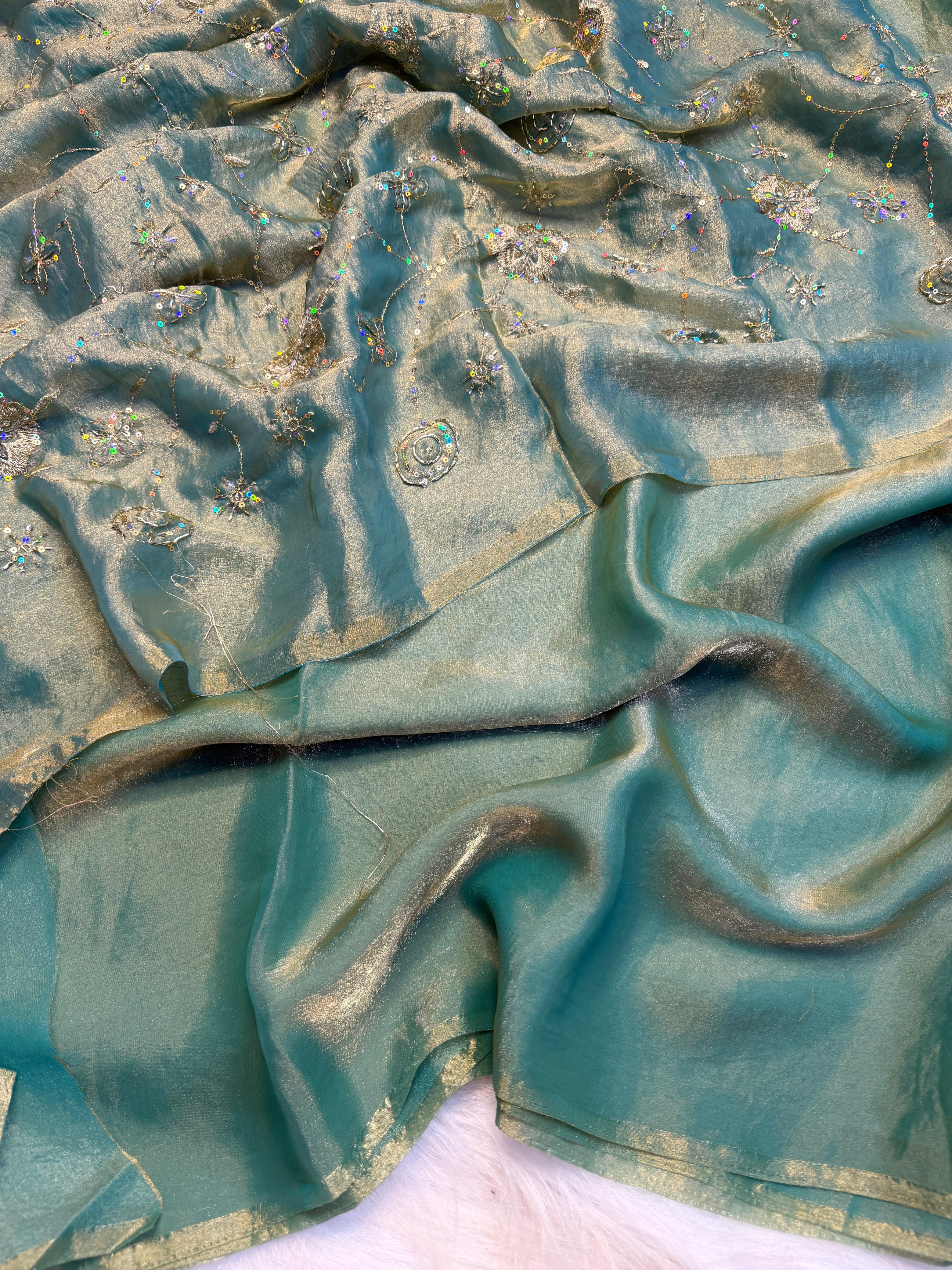 Two tone heavy space silk designer saree