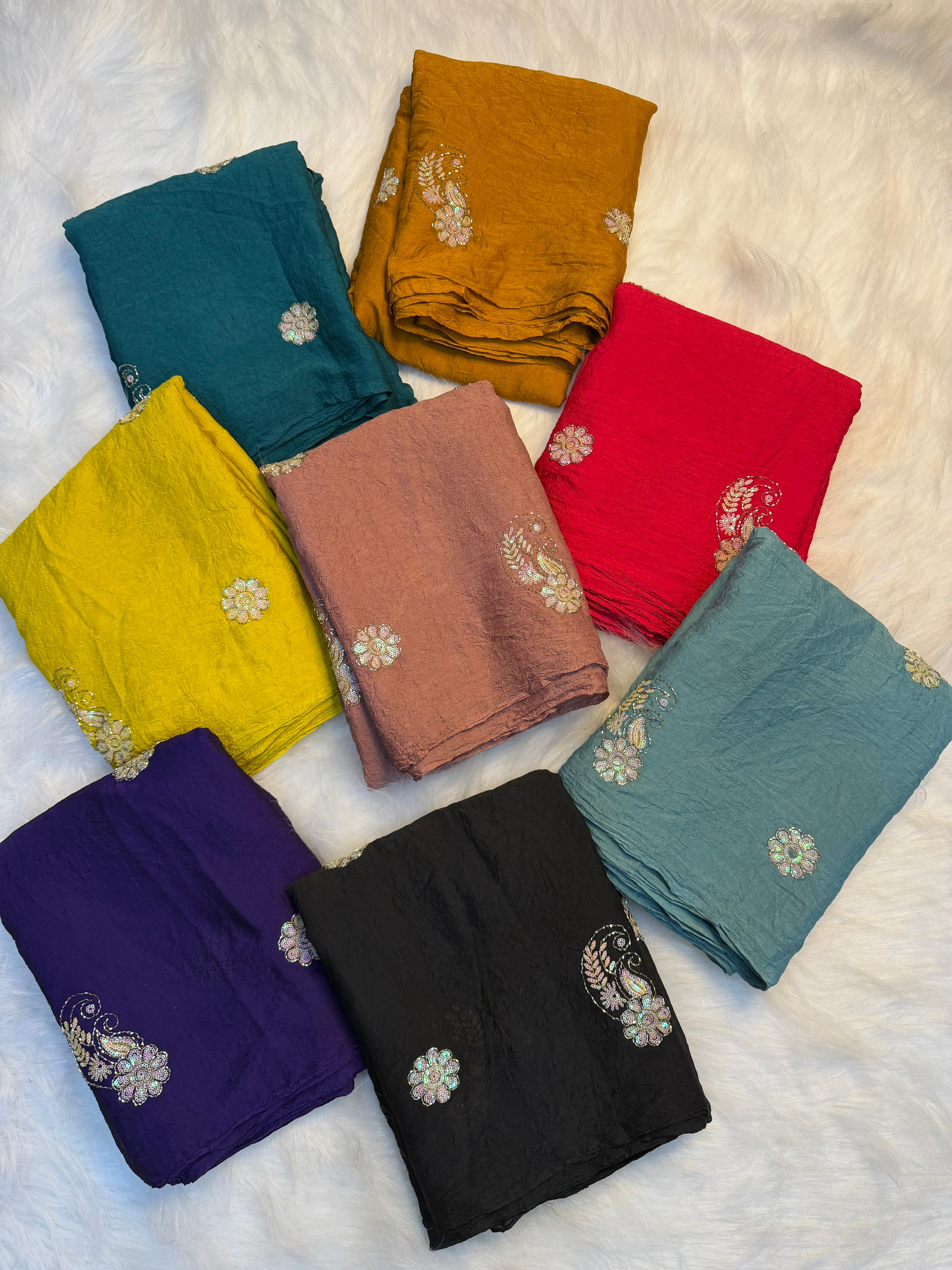 Soft crush silk embroidery Sarees