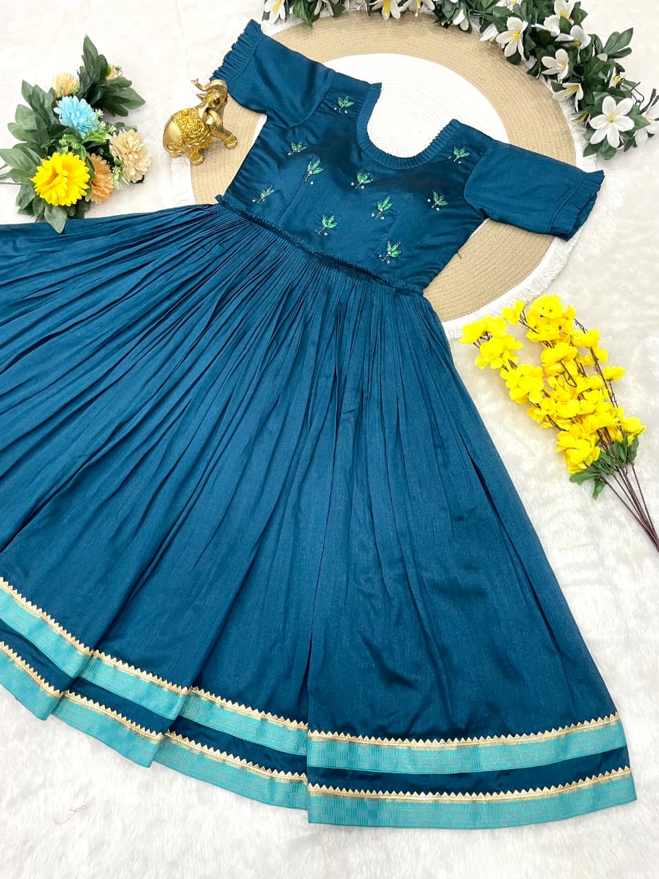 Vichitra silk maggam gown