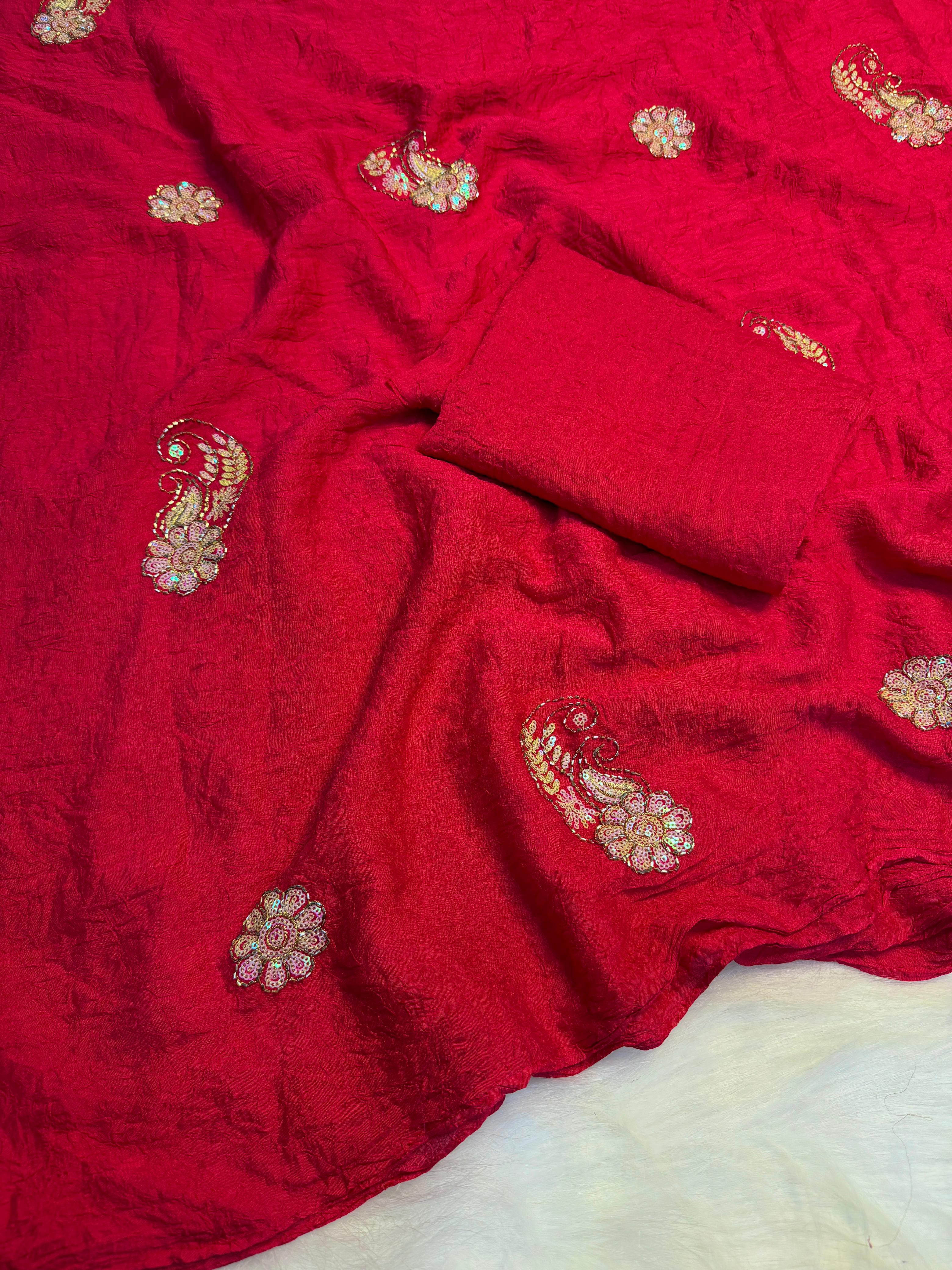 Soft crush silk embroidery Sarees