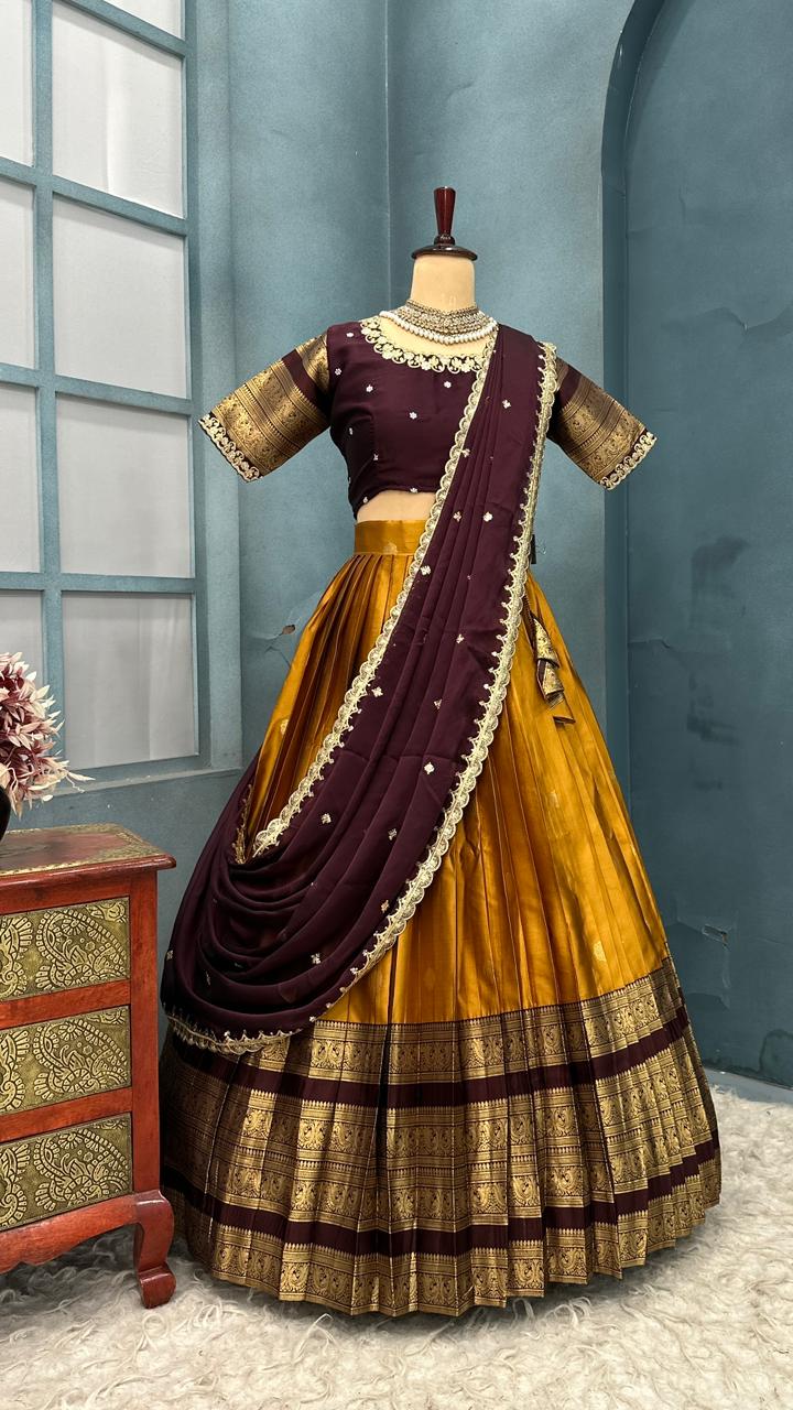 Fully stitched kanjivaram silk lehenga