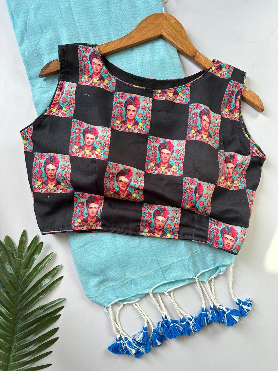 Khadi cotton Saree with mix cotton printed blouse