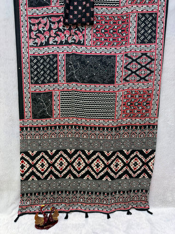 New design Ajrak real mirror work sarees