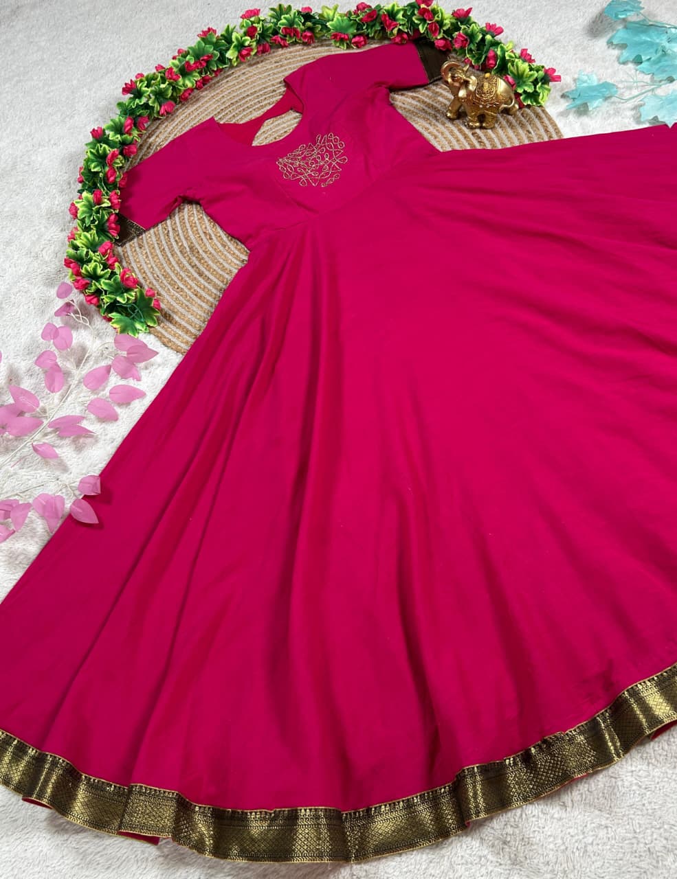 Mull cotton muggu design gown with duppata