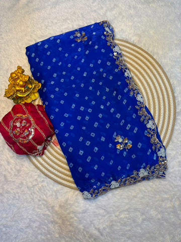 Sakhi space silk bandhini print saree with beeds pearl work ✨