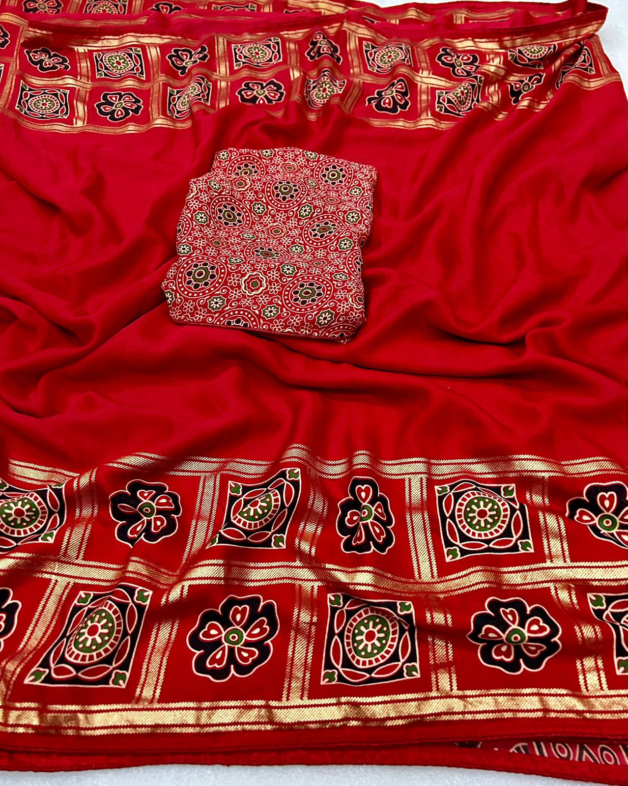 Special Red colour batik bandhej saree