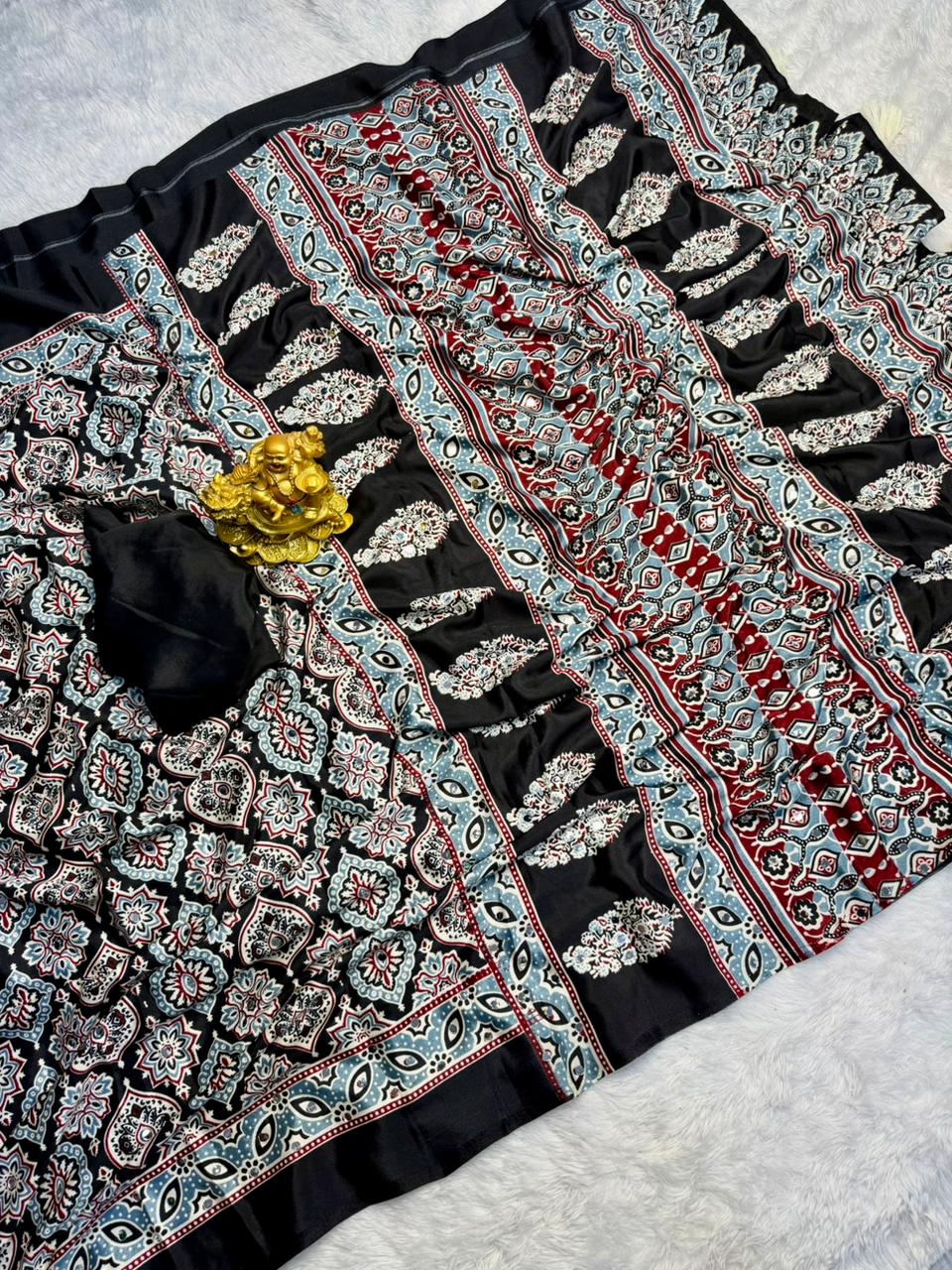 Ajarakh print soft crape silk sarees