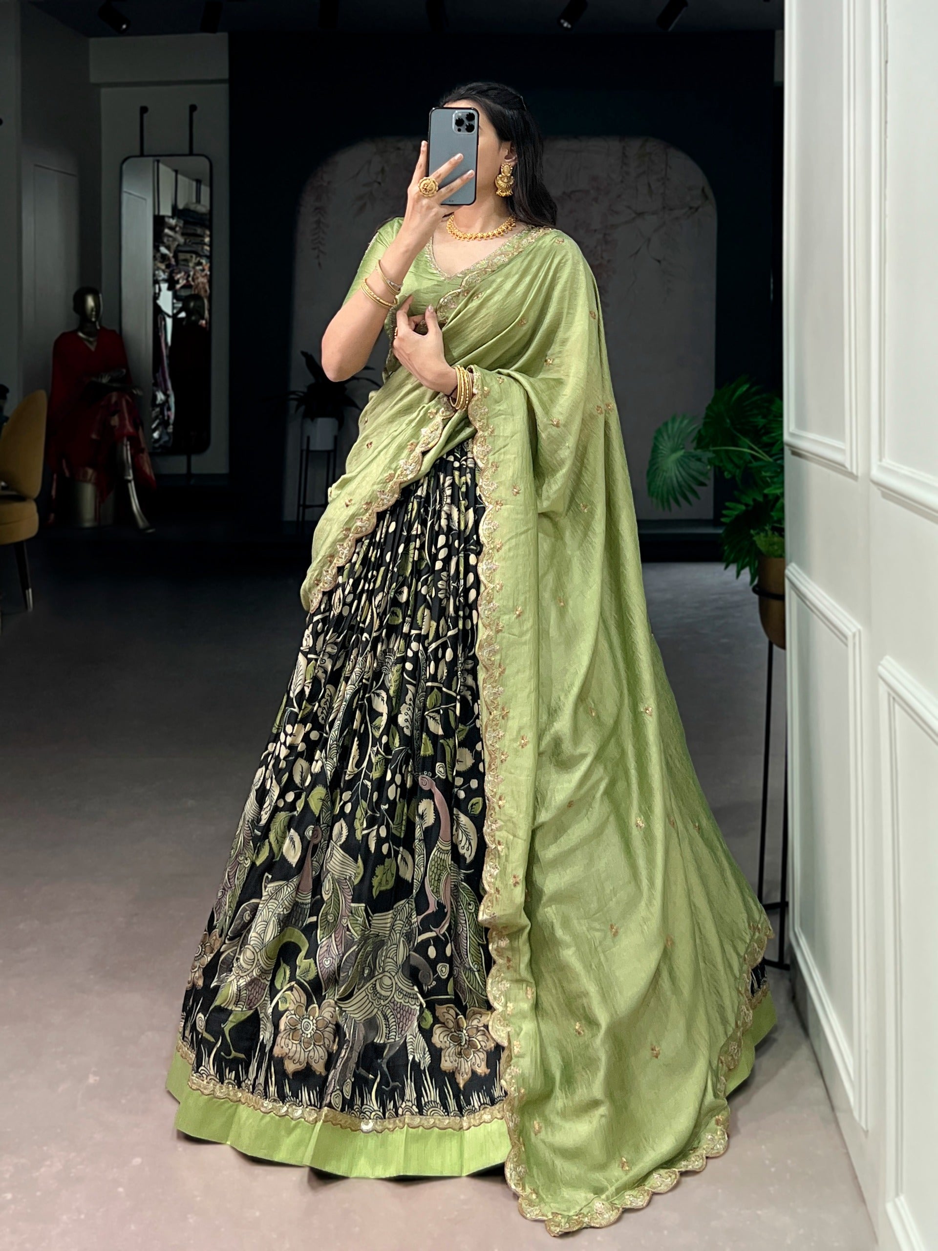 Tussar silk kalamkari inspired lehenga set