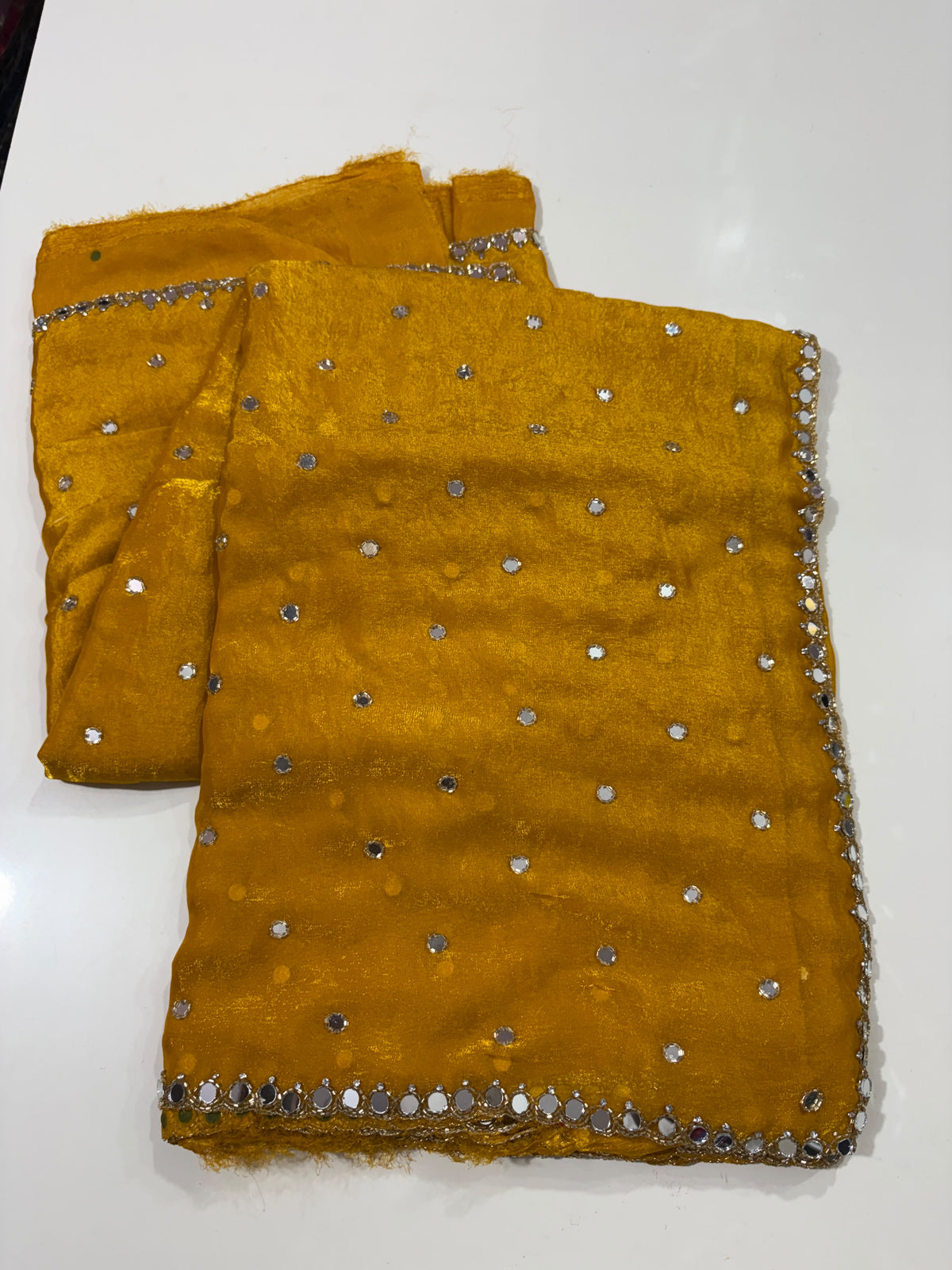 Space silk mirror work saree