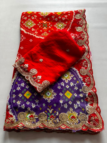 Bandhini design sequence work saree