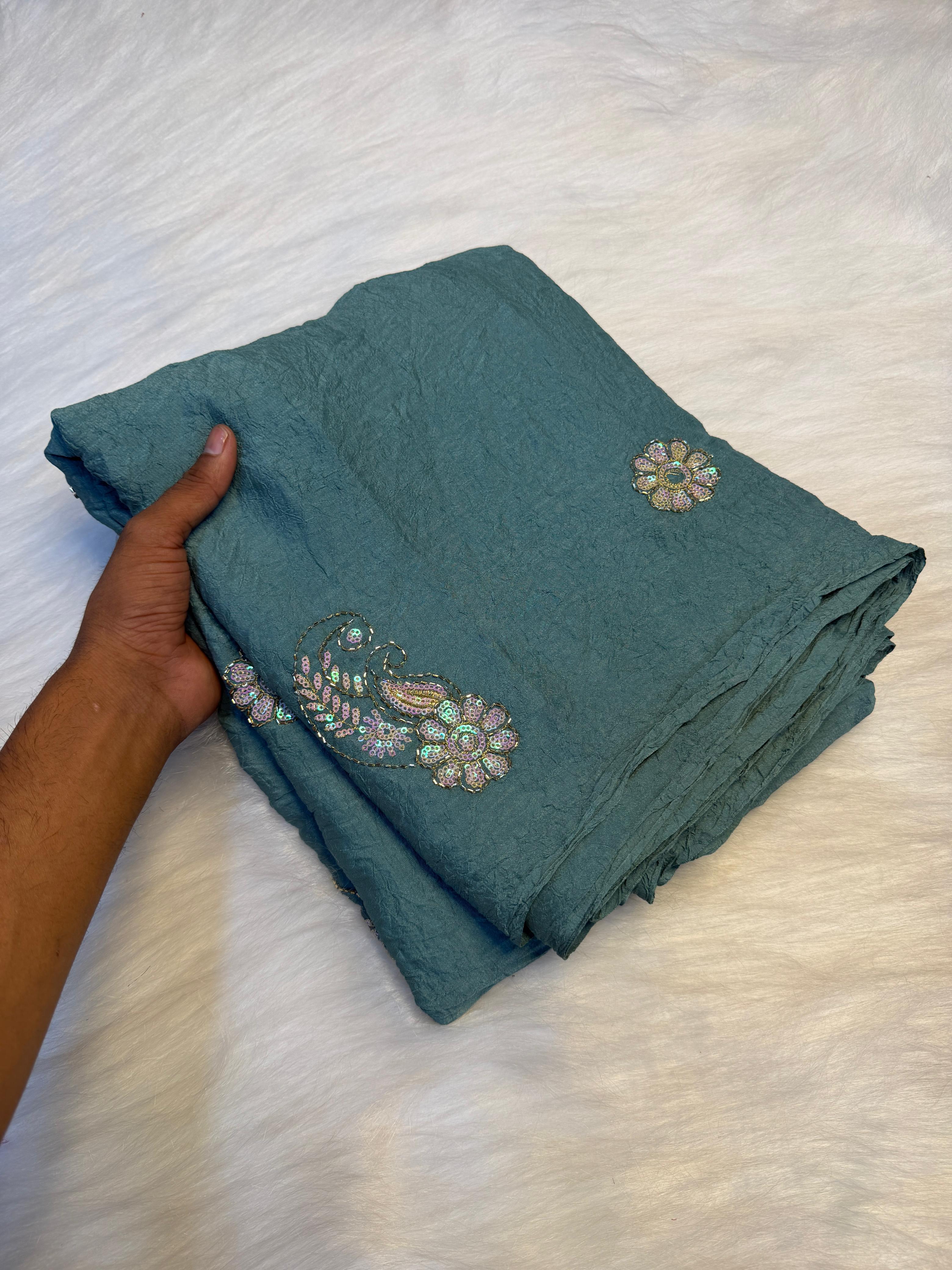 Soft crush silk embroidery Sarees