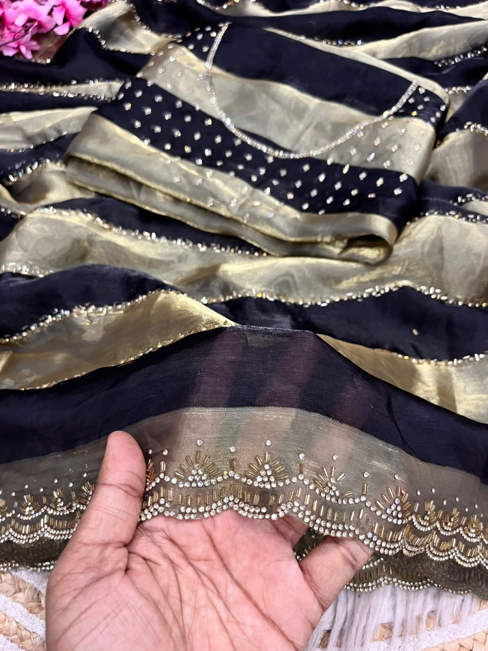 Space silk Jarkhana stone work saree ✨