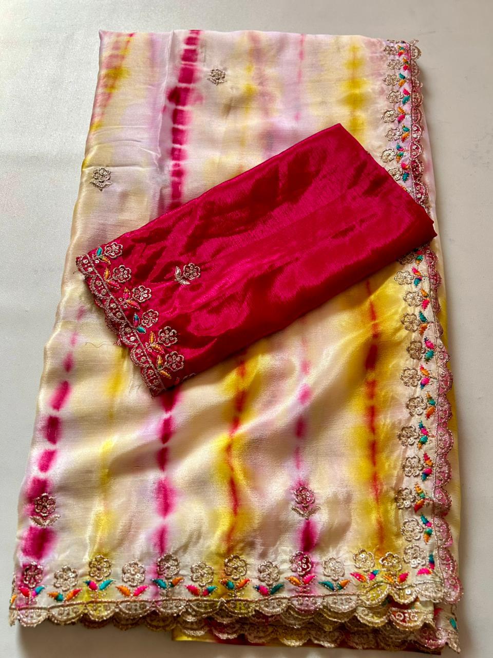 Dyeing chinnon shilk sarees