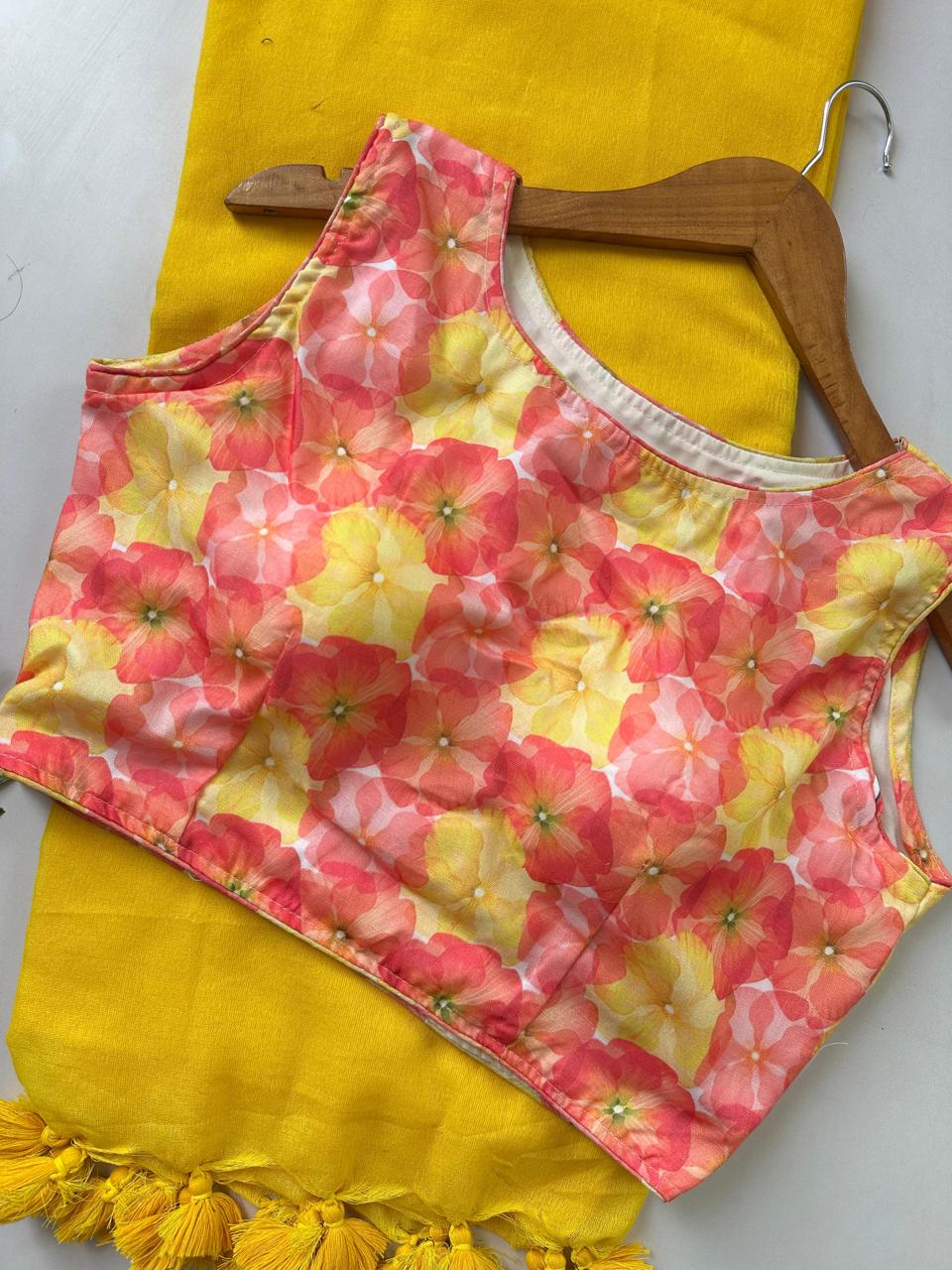 Khadi cotton Saree with mix cotton printed blouse