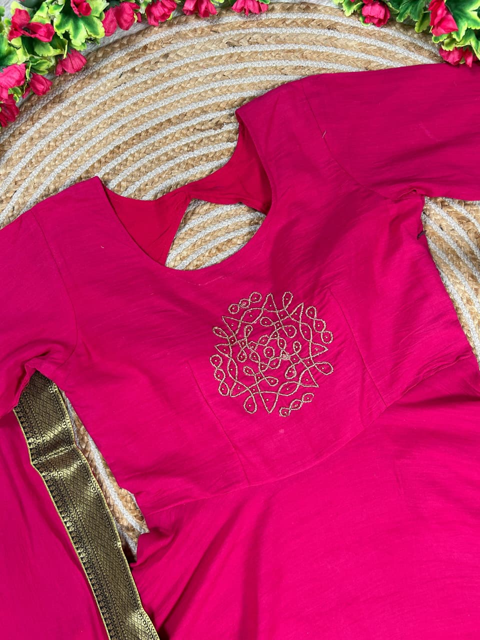 Mull cotton muggu design gown with duppata