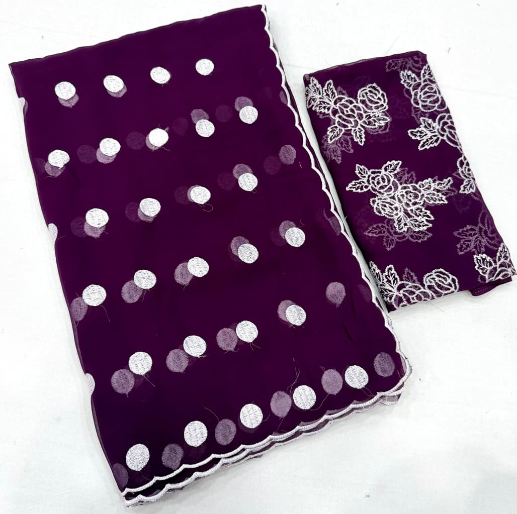 polka dot thread work scalp border saree