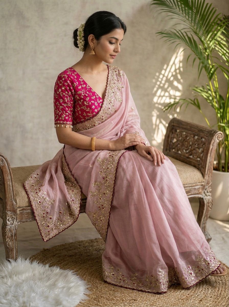 Moni silk designer saree with stitched blouse