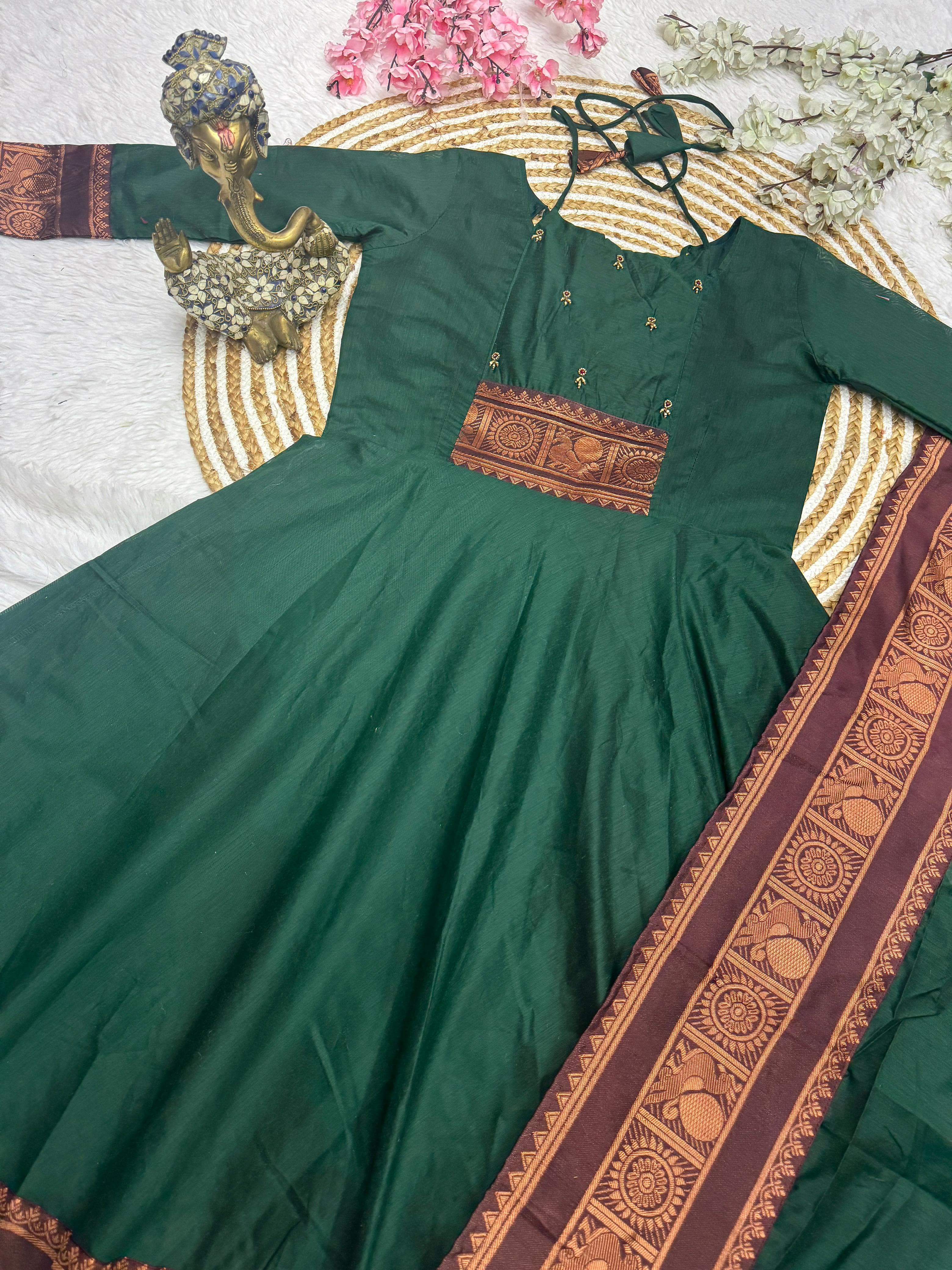pattu cotton gown with duppata