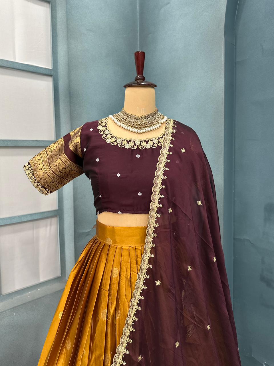 Fully stitched kanjivaram silk lehenga