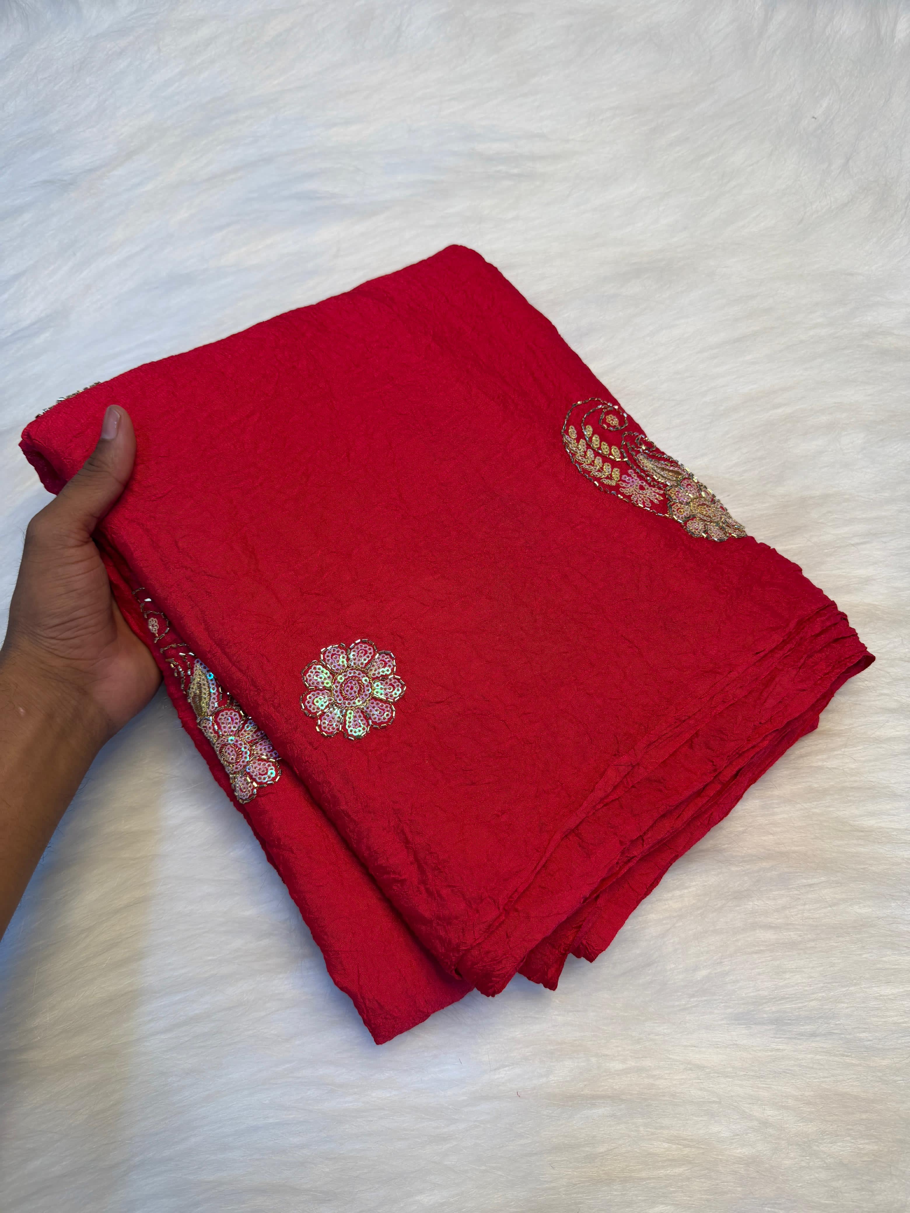 Soft crush silk embroidery Sarees